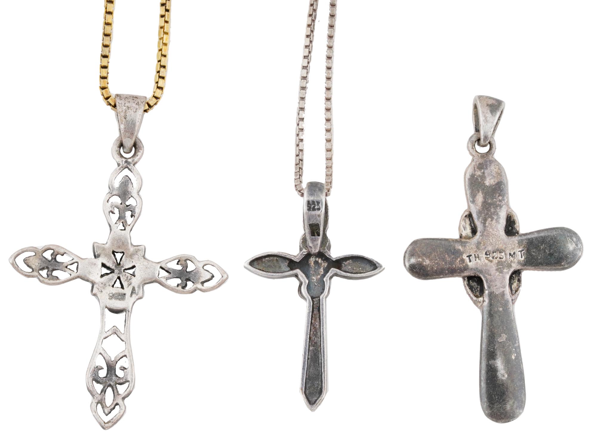 VINTAGE STERLING SILVER MARCASITE CROSS NECKLACES PIC-3