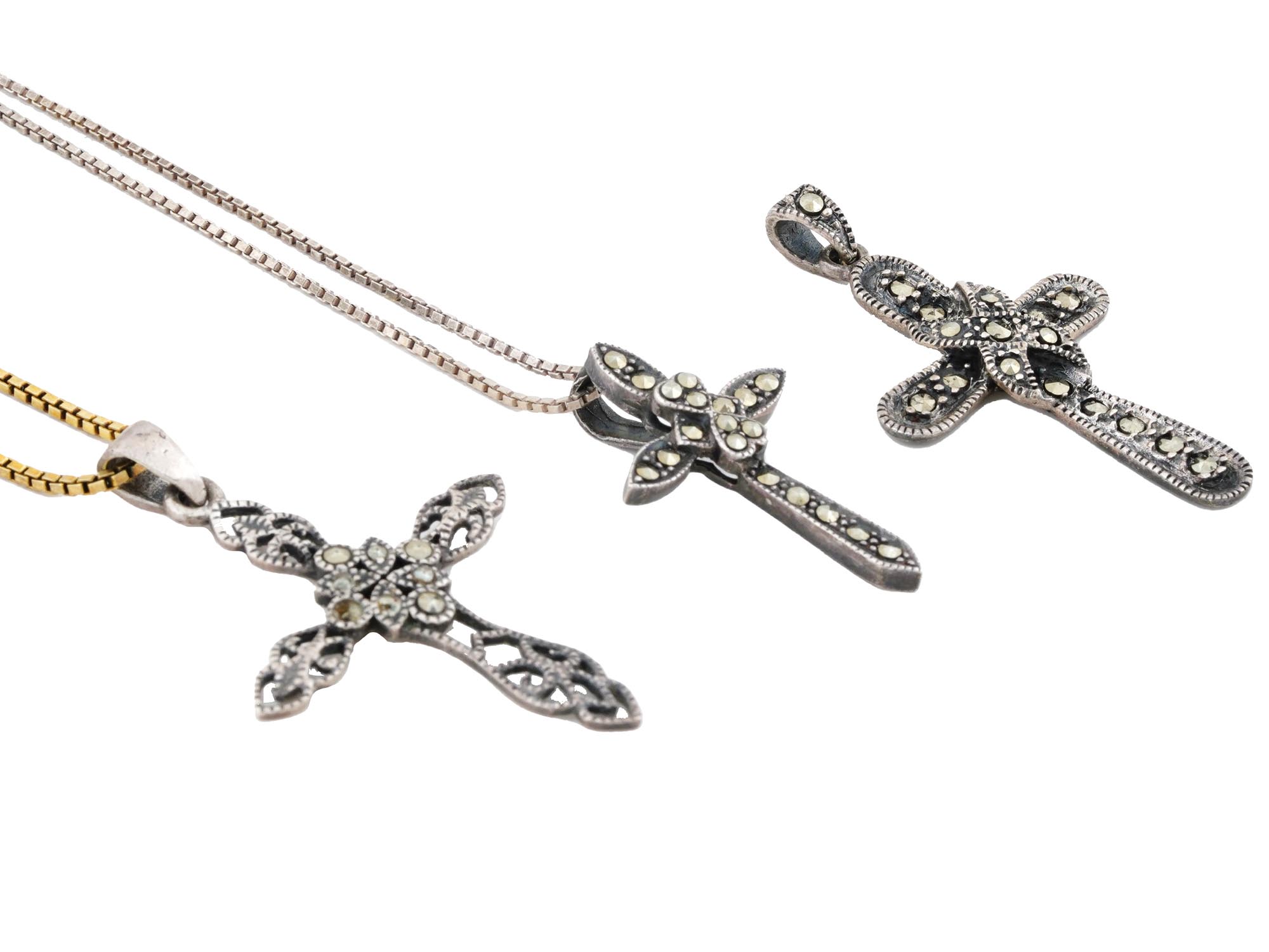 VINTAGE STERLING SILVER MARCASITE CROSS NECKLACES PIC-2