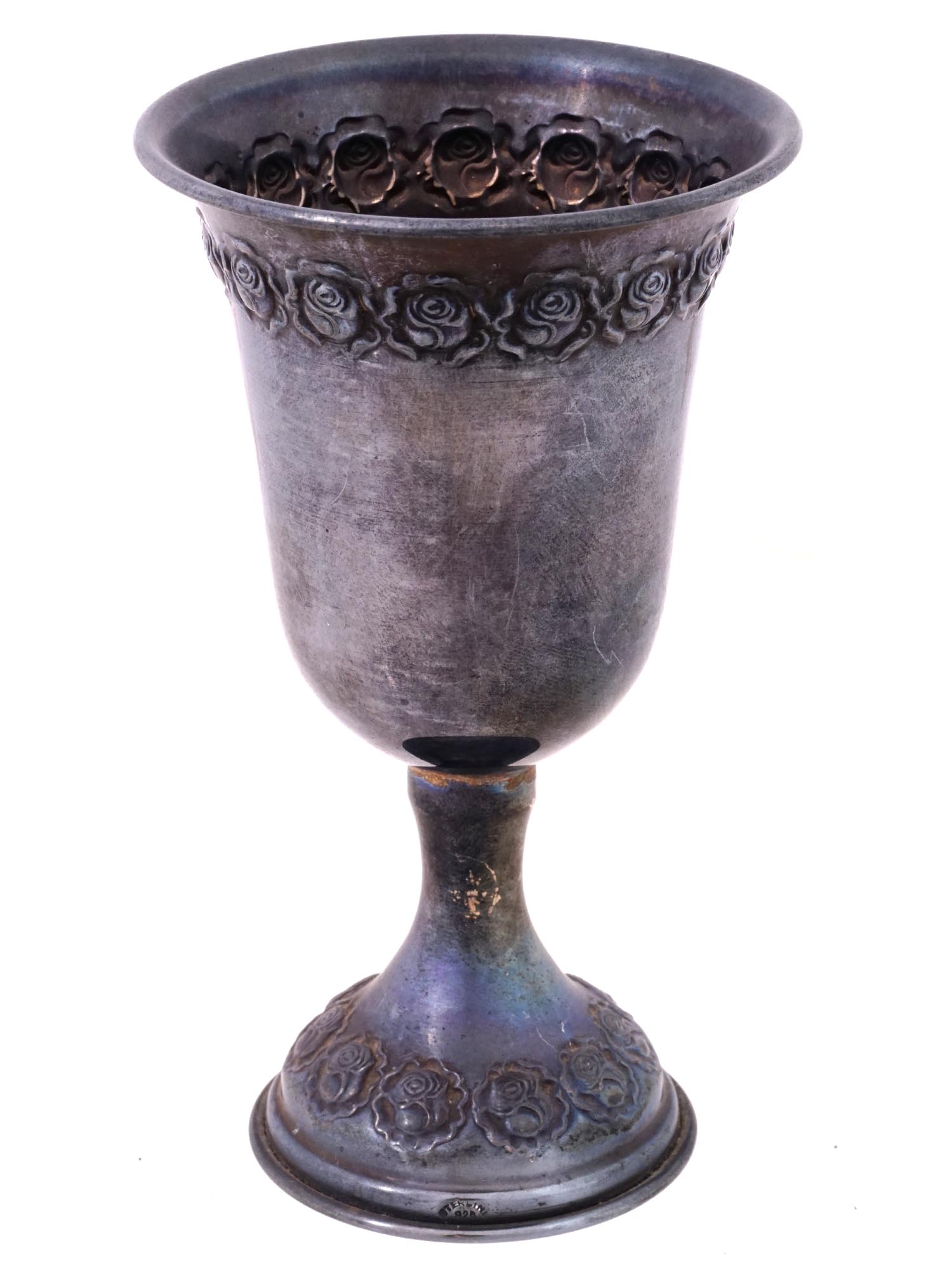 VINTAGE JUDAICA STERLING SILVER FLORAL KIDDUSH CUP PIC-1