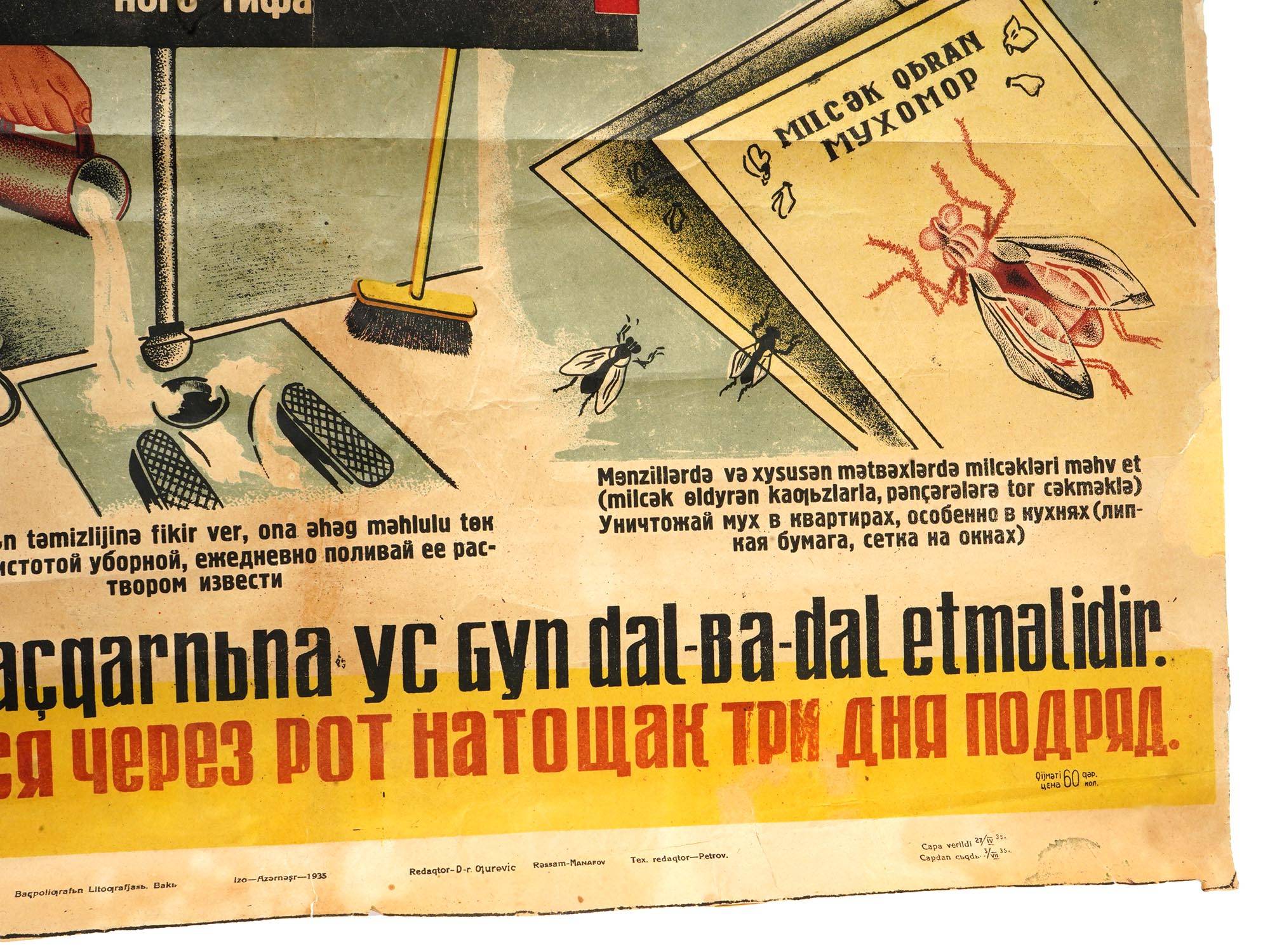 RARE 1935 AZERBAIJANI SOVIET MEDICAL PROPAGANDA POSTER PIC-3