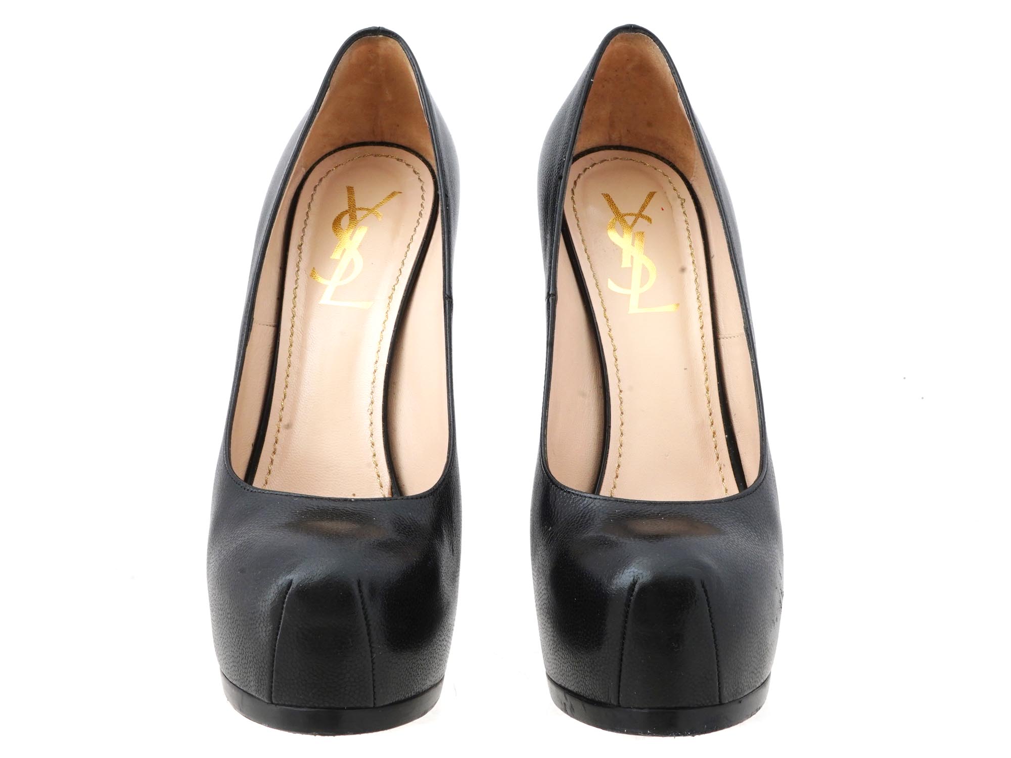 YVES SAINT LAURENT BLACK LEATHER PLATFORM HEELS IOB PIC-3