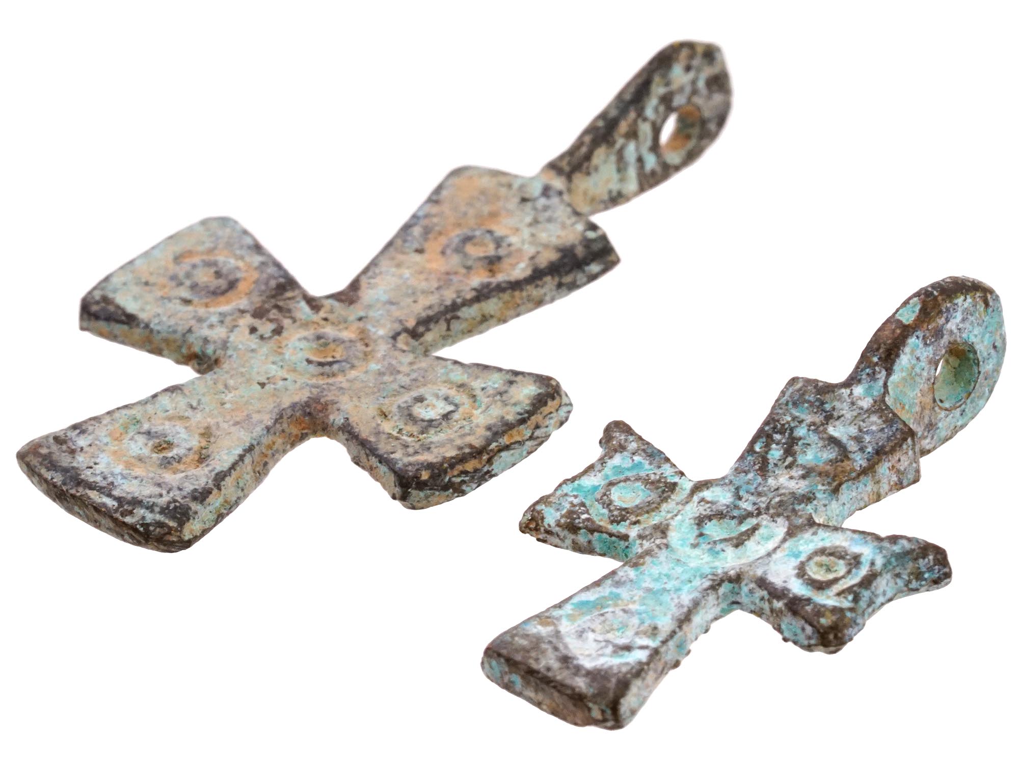 ANCIENT BYZANTINE BRONZE CROSS PENDANTS PIC-1