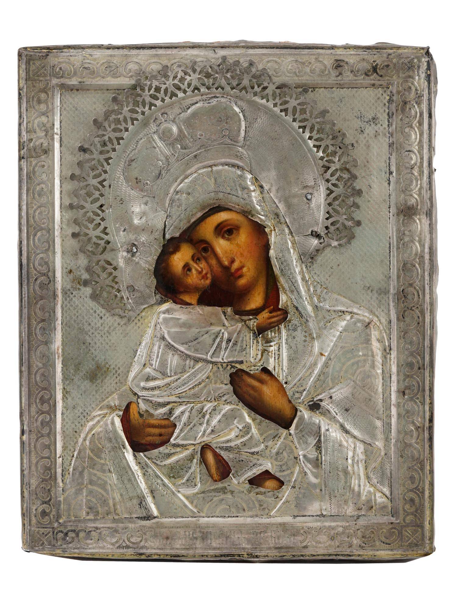 ANTIQUE RUSSIAN 84 SILVER ICON VLADIMIR MOTHER OF GOD PIC-0