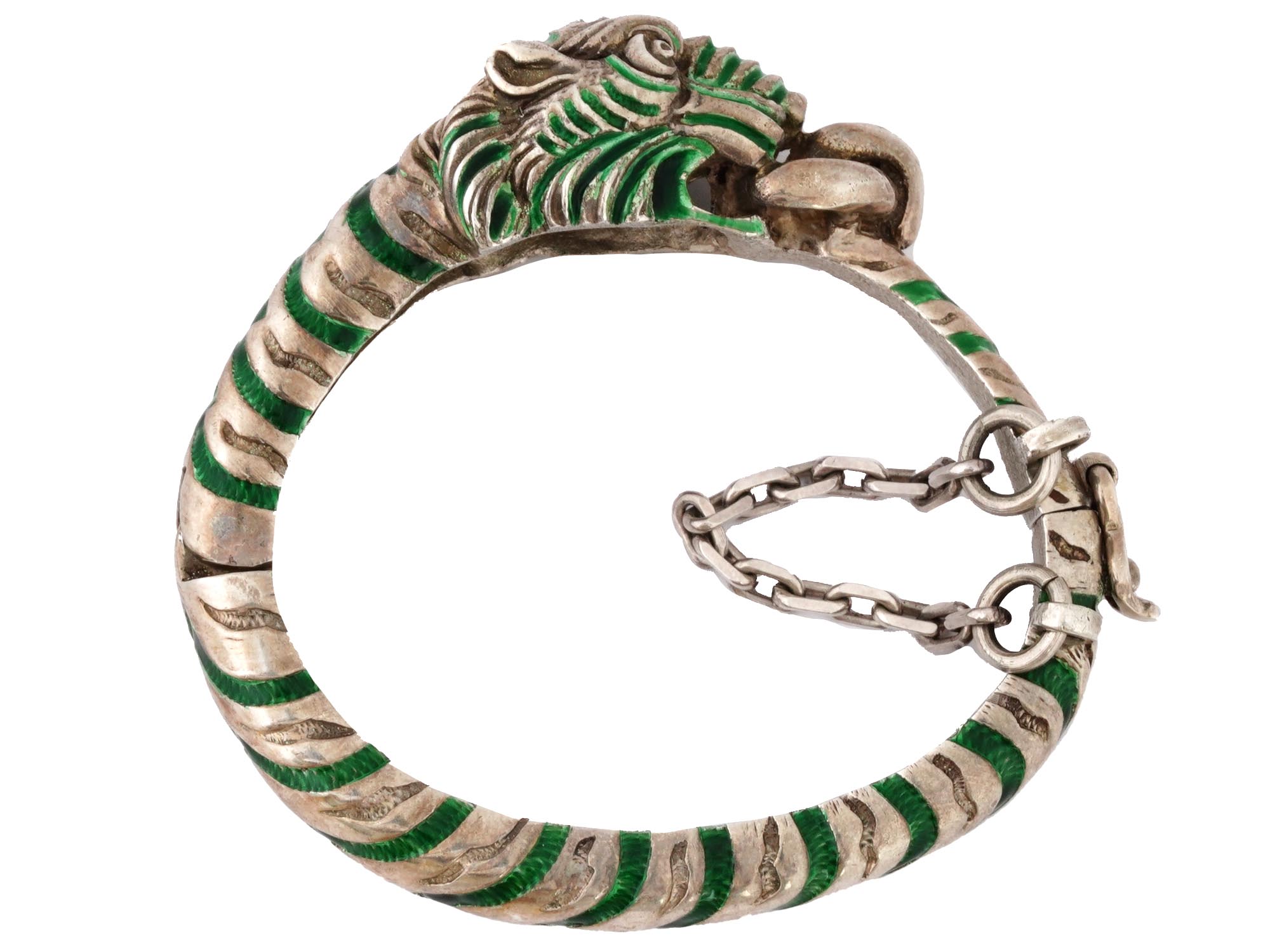 ITALIAN GUCCI SILVER ENAMEL TIGER BANGLE BRACELET PIC-2