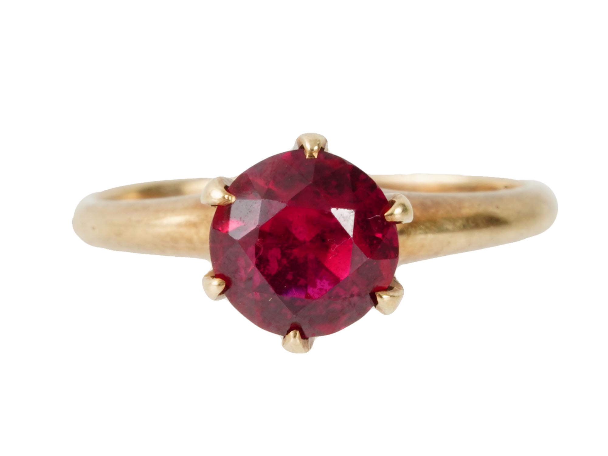 ANTIQUE 14K YELLOW GOLD RUBY COCKTAIL RING PIC-1