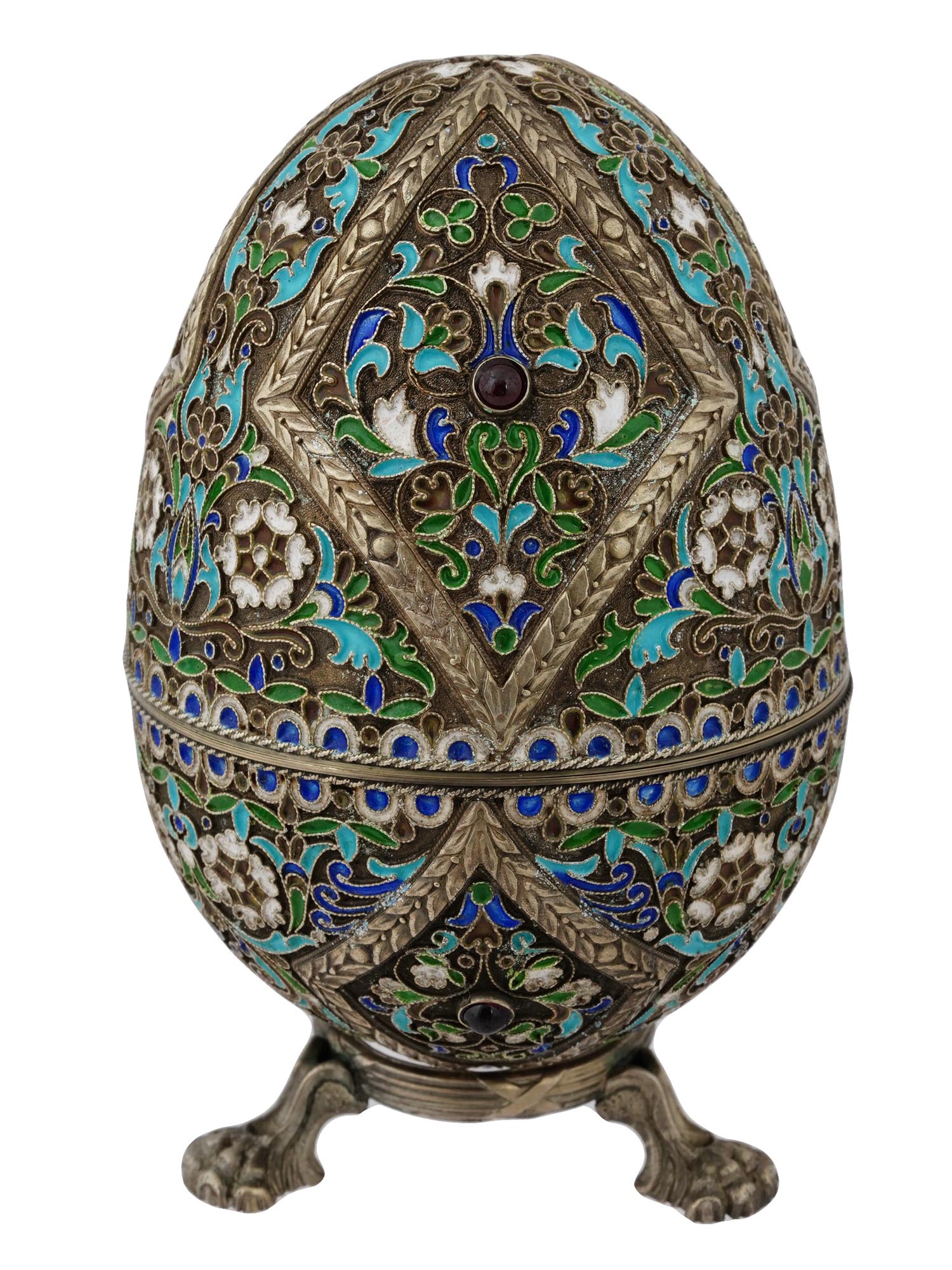 LARGE RUSSIAN 88 SILVER ENAMEL EGG BOX ON STAND PIC-0