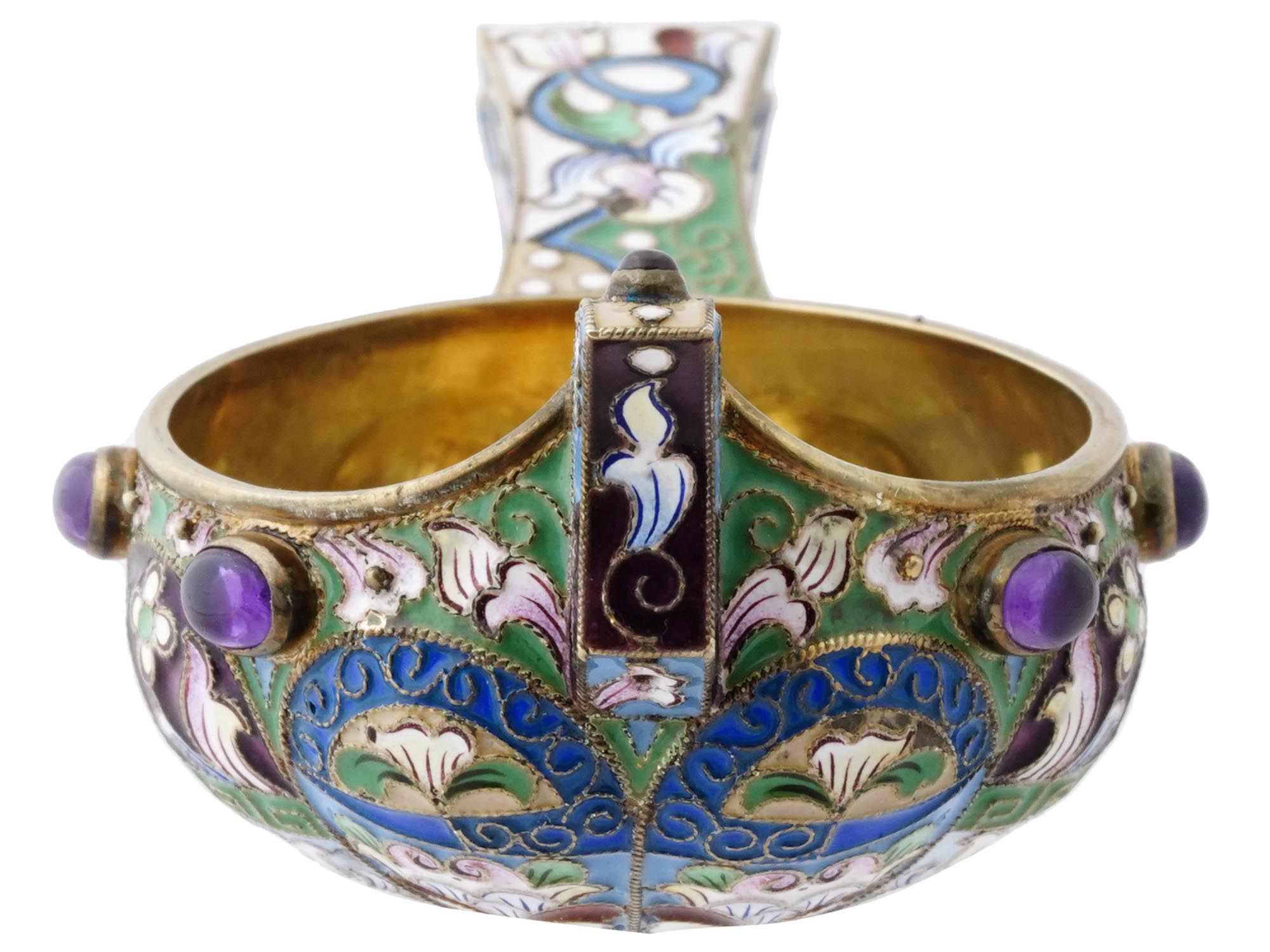 RUSSIAN GILT SILVER CLOISONNE ENAMEL KOVSH LADLE PIC-3