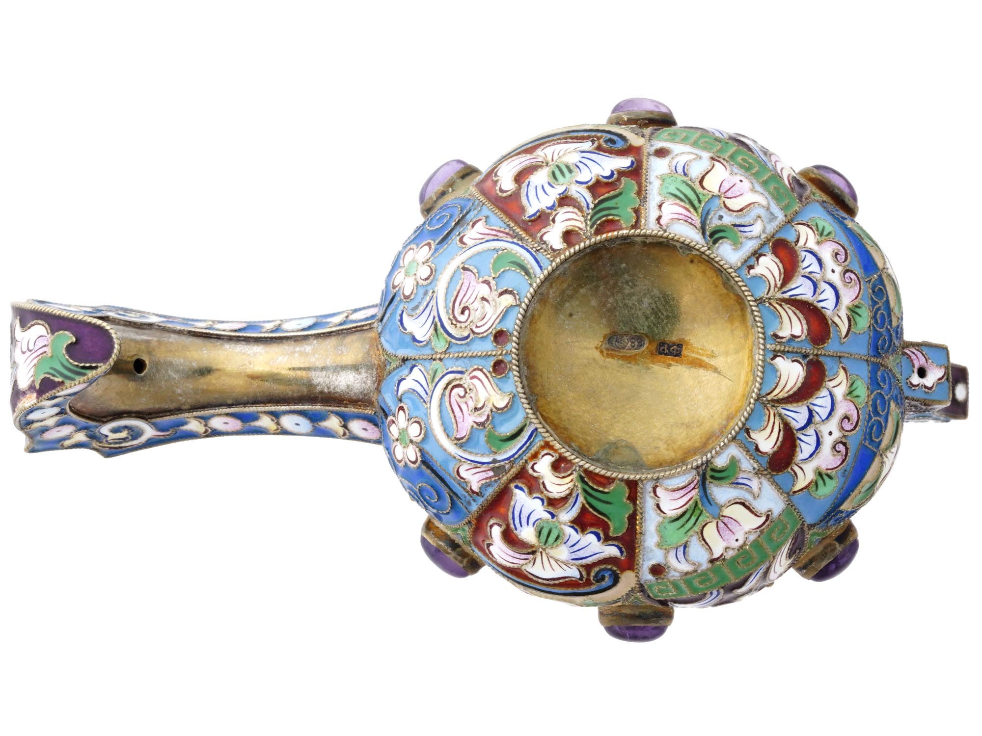 RUSSIAN GILT SILVER CLOISONNE ENAMEL KOVSH LADLE PIC-6