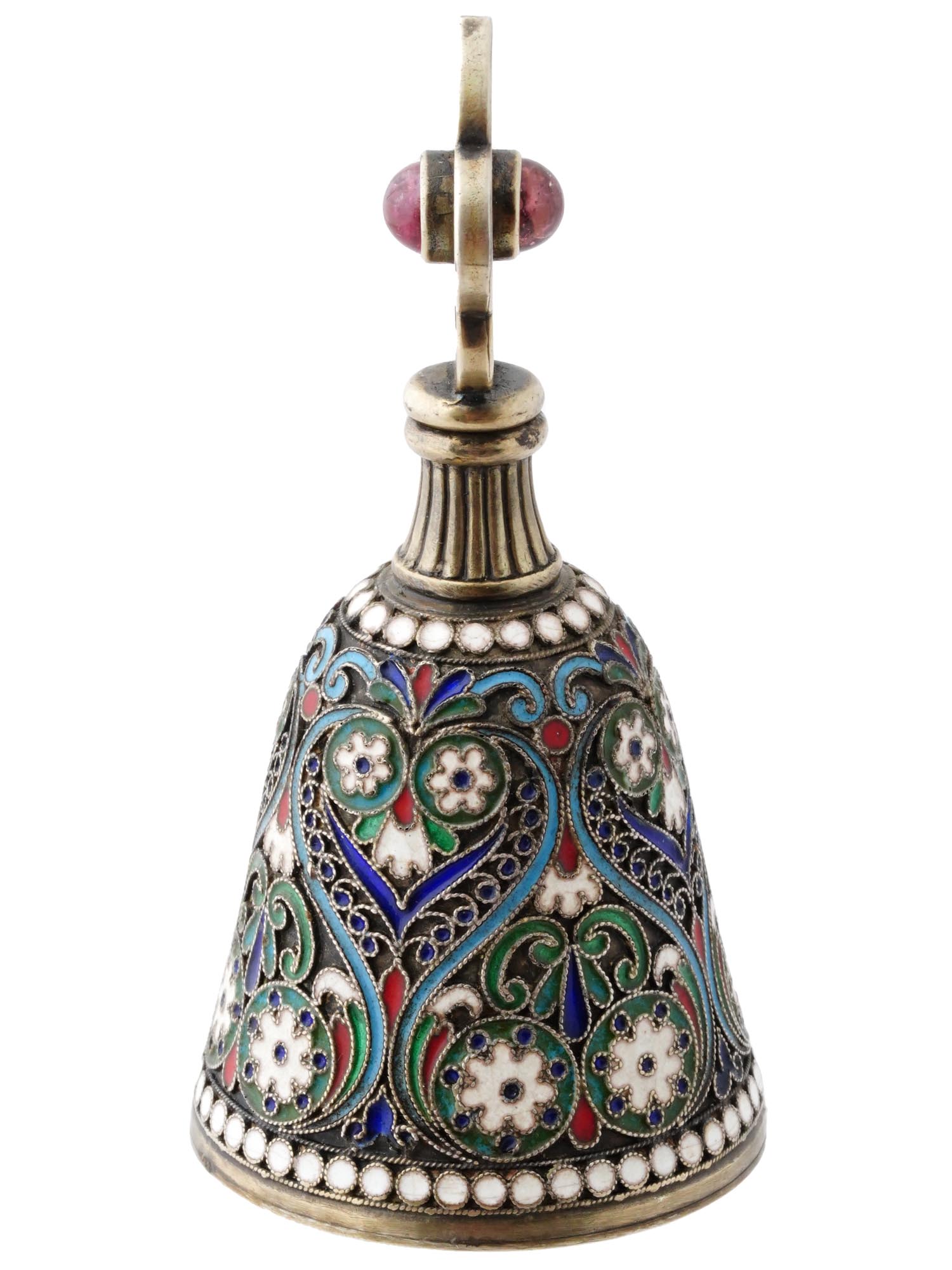 RUSSIAN 84 SILVER CLOISONNE ENAMEL PERFUME BOTTLE PIC-1