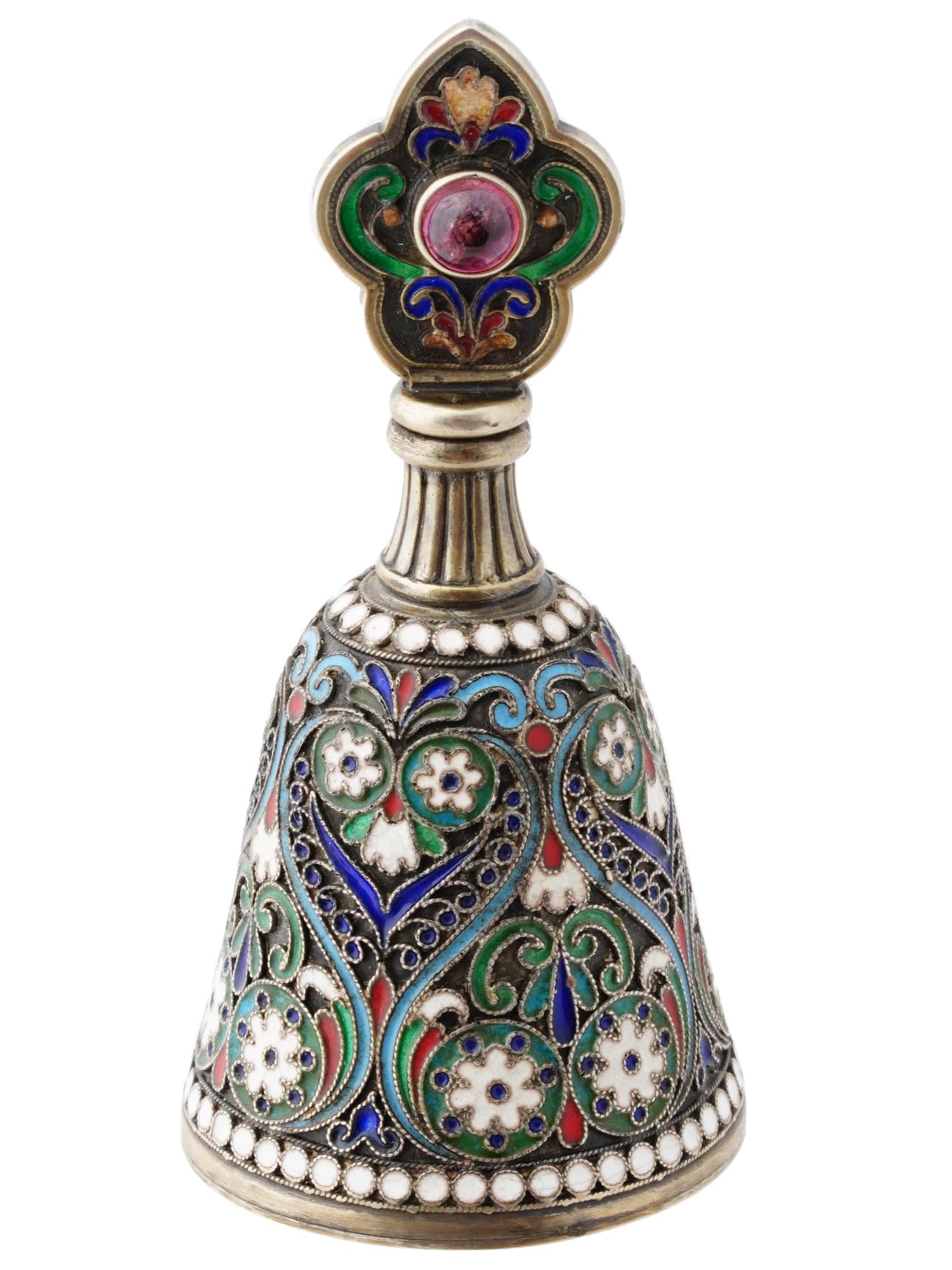 RUSSIAN 84 SILVER CLOISONNE ENAMEL PERFUME BOTTLE PIC-2