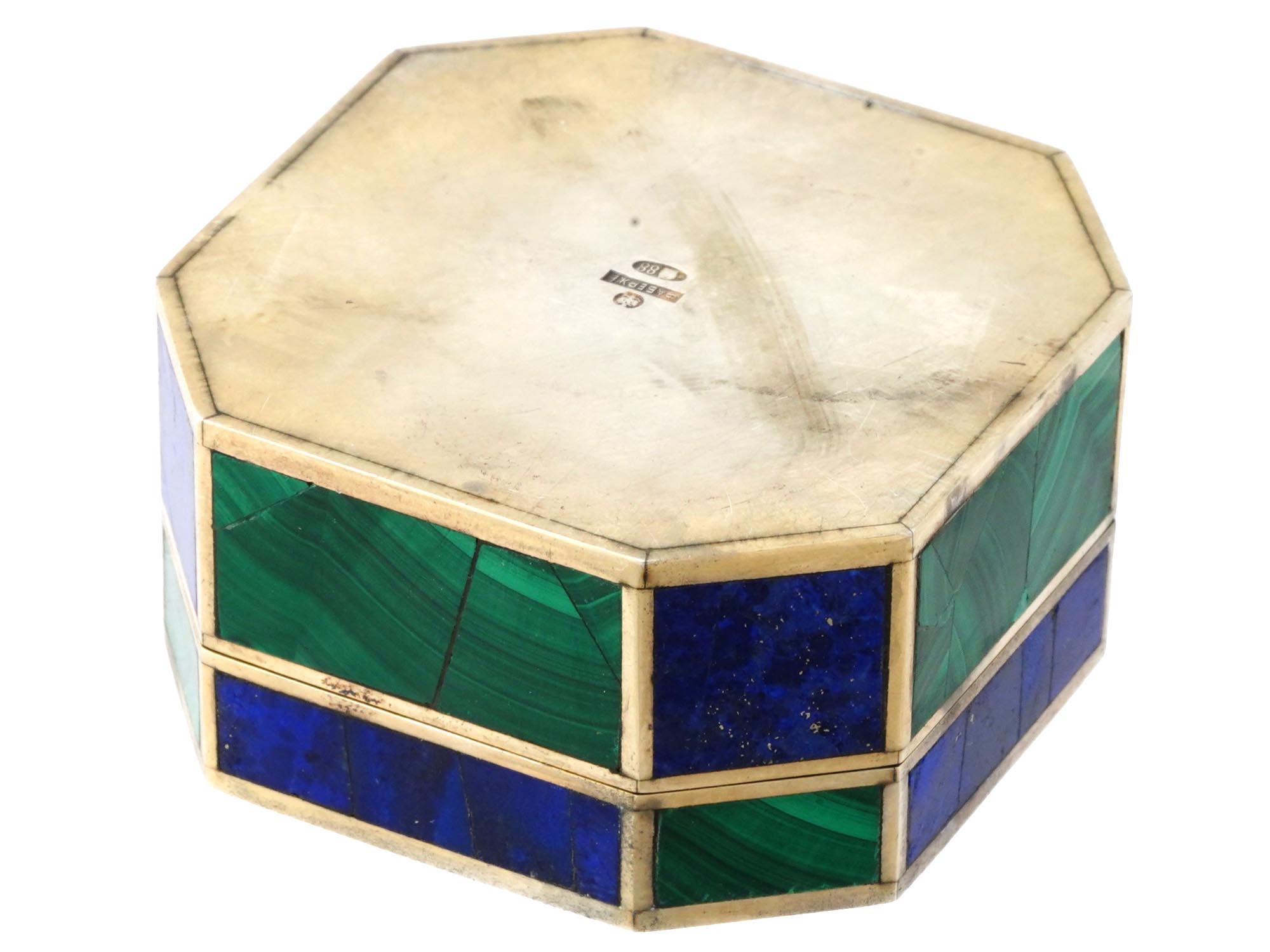 RUSSIAN KREMLIN SILVER ENAMEL LAPIS MALACHITE BOX PIC-3