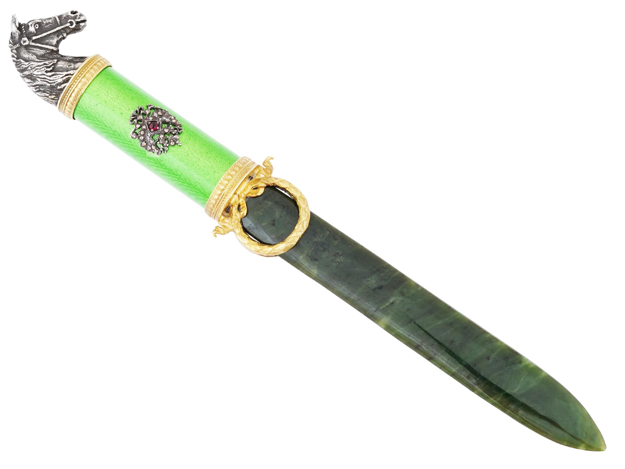 RUSSIAN SILVER ENAMEL JADE GEMSTONE LETTER OPENER PIC-1