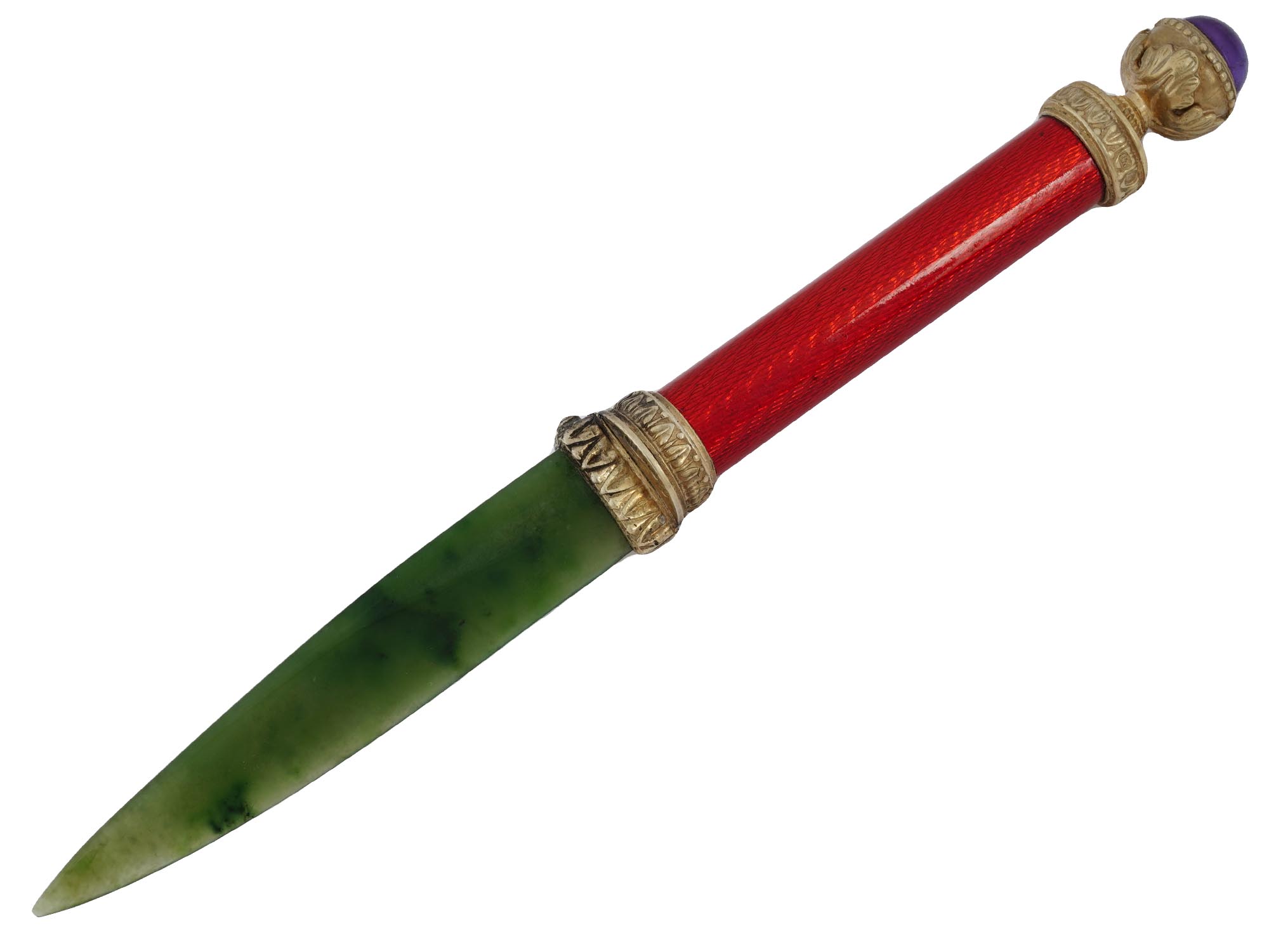 RUSSIAN SILVER ENAMEL JADE GEMSTONE LETTER OPENER PIC-0