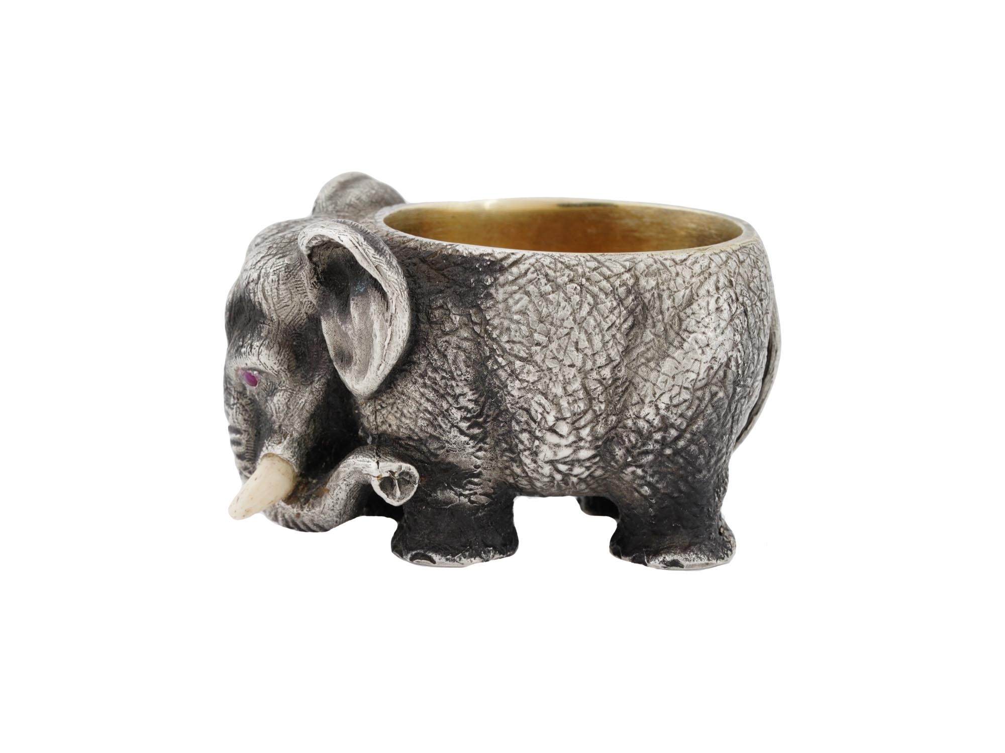 RUSSIAN SILVER ELEPHANT SALT CELLAR WITH RUBY EYES PIC-4