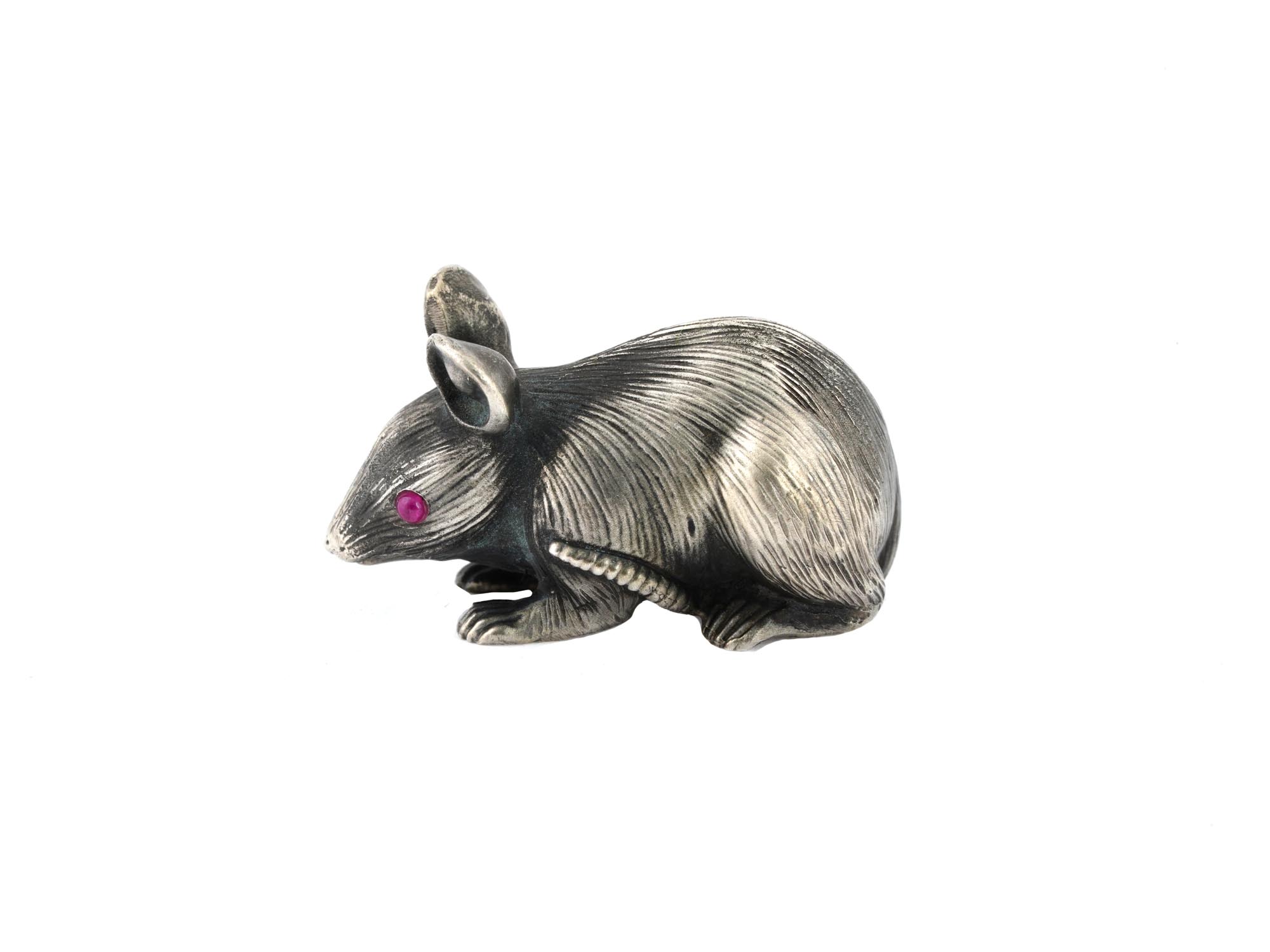 RUSSIAN 84 SILVER FIGURE OF A MOUSE W RUBY EYES PIC-1