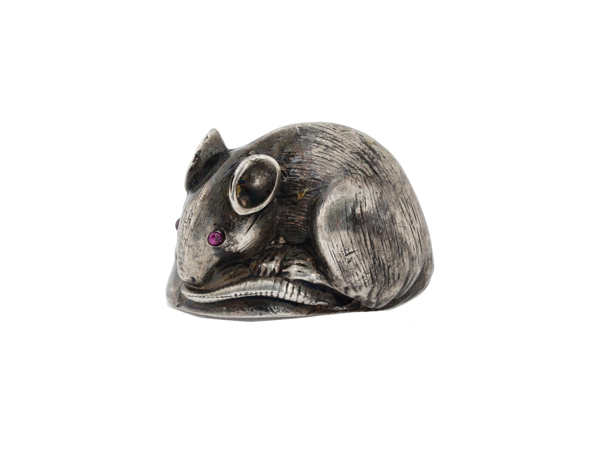 RUSSIAN 88 SILVER MOUSE FIGURE W RUBY STONE EYES PIC-0