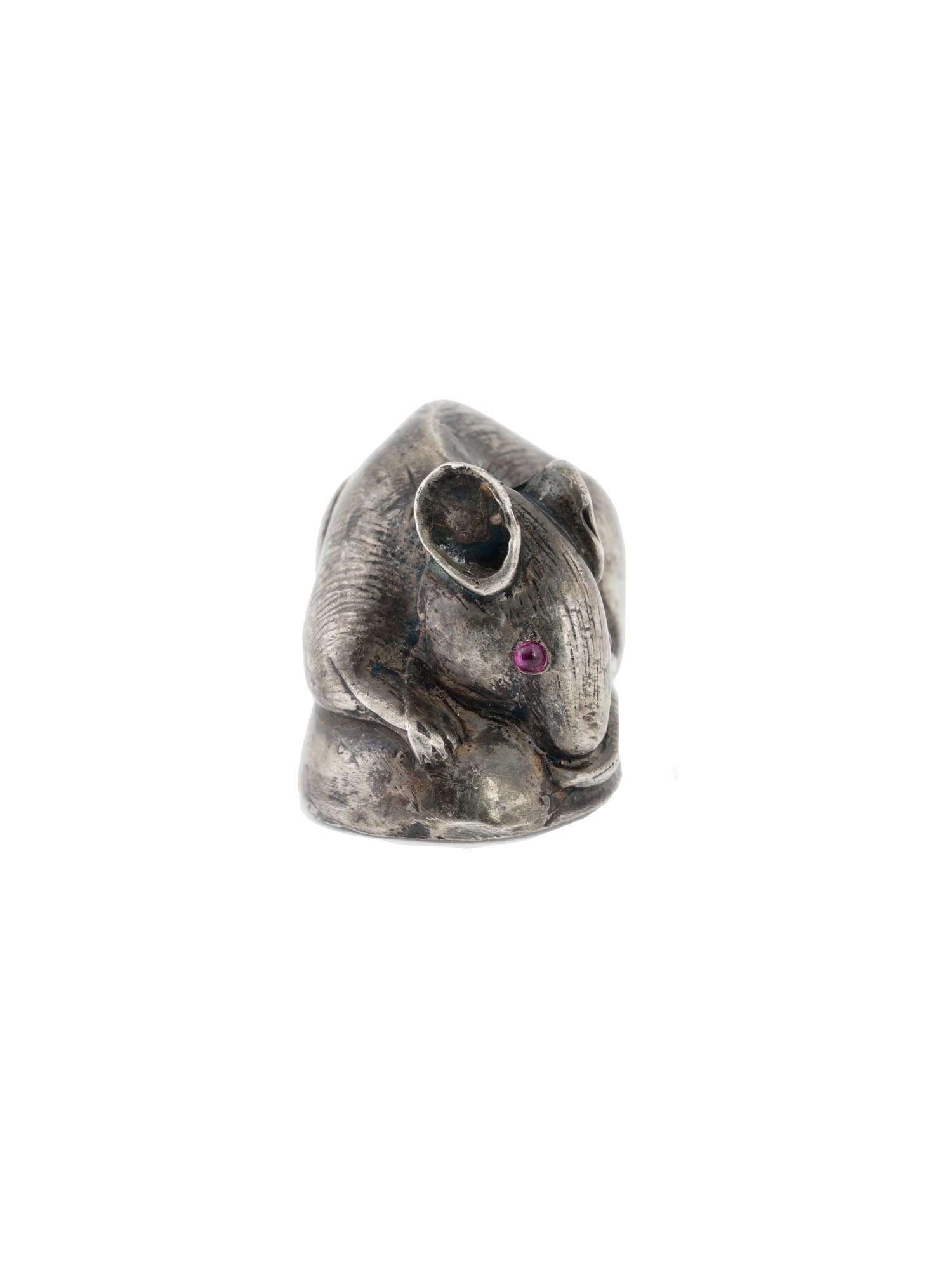 RUSSIAN 88 SILVER MOUSE FIGURE W RUBY STONE EYES PIC-3