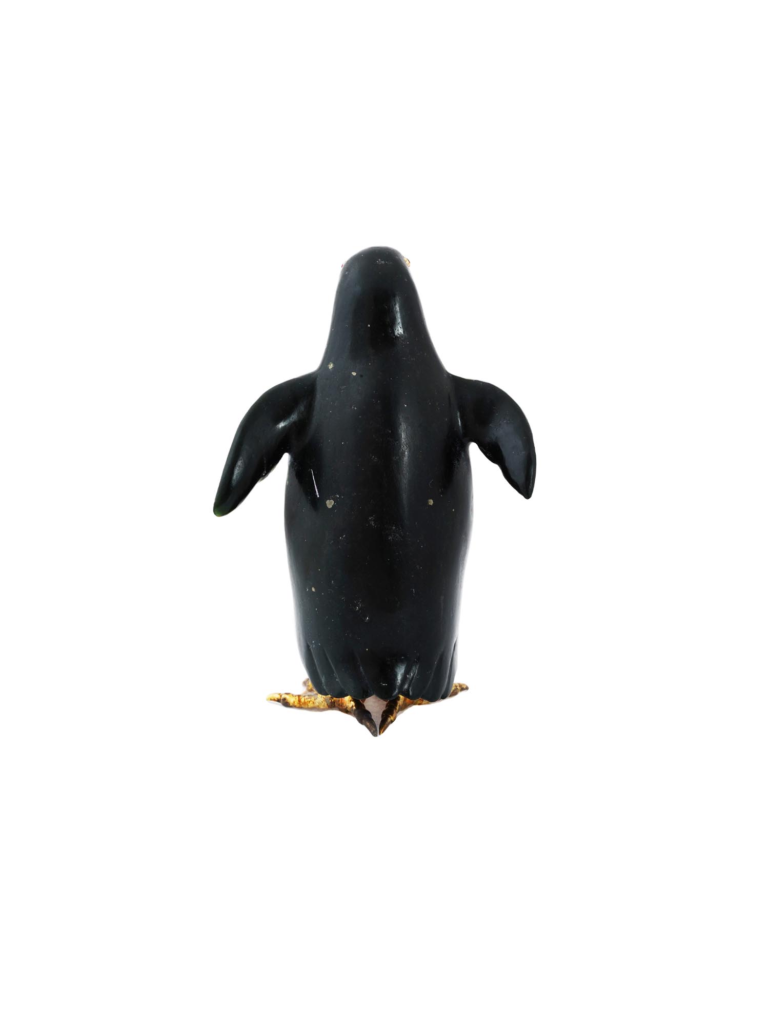 RUSSIAN CARVED JADE SILVER RUBY PENGUIN FIGURINE PIC-3