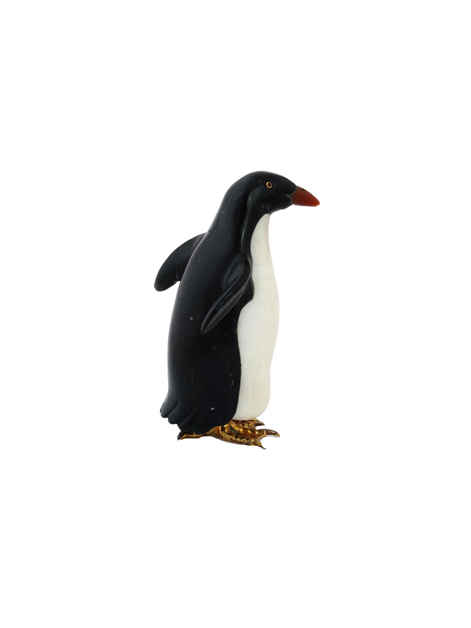 RUSSIAN CARVED JADE SILVER RUBY PENGUIN FIGURINE PIC-4