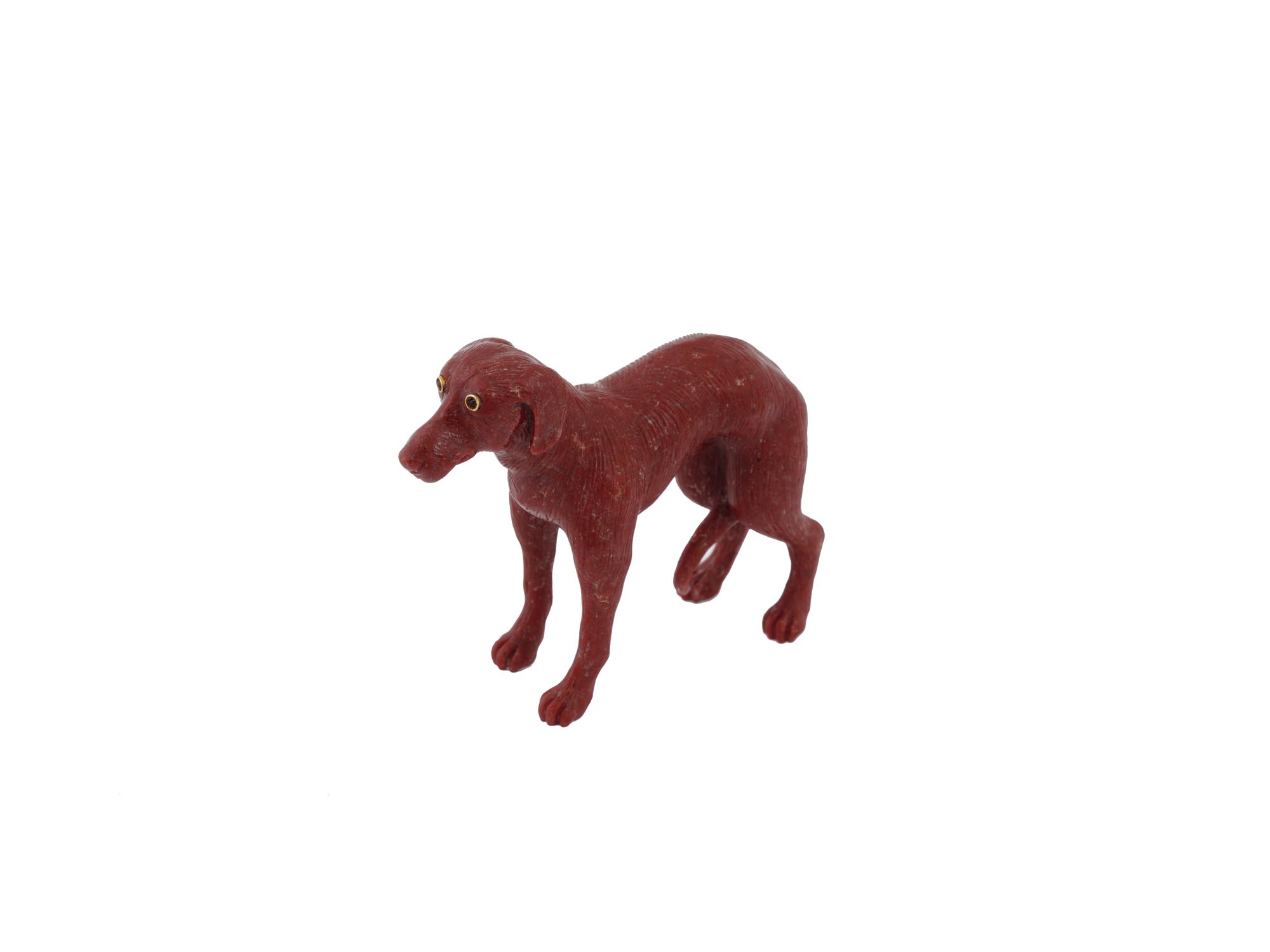 RUSSIAN CARVED RED JASPER GREYHOUND FIGURE W RUBY EYES PIC-0