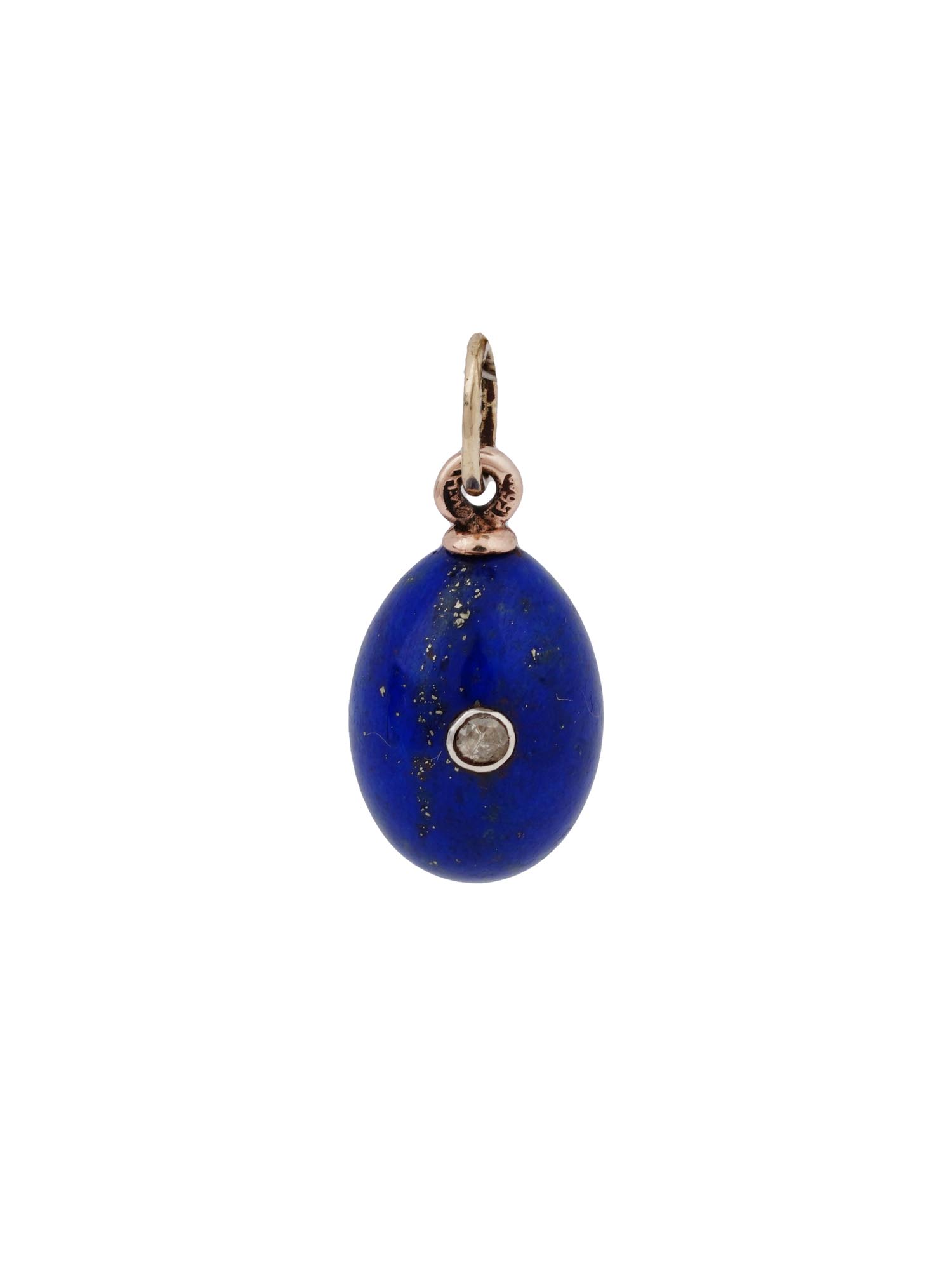 RUSSIAN 14K GOLD AND LAPIS LAZULI EGG PENDANT PIC-0