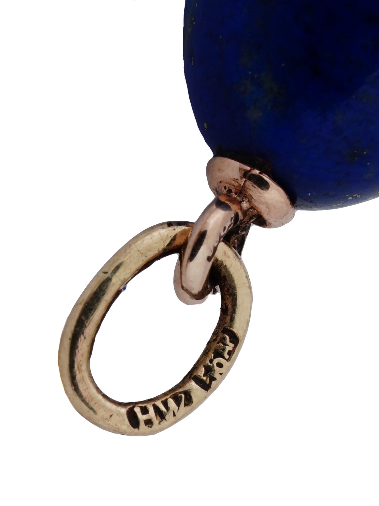 RUSSIAN 14K GOLD AND LAPIS LAZULI EGG PENDANT PIC-3