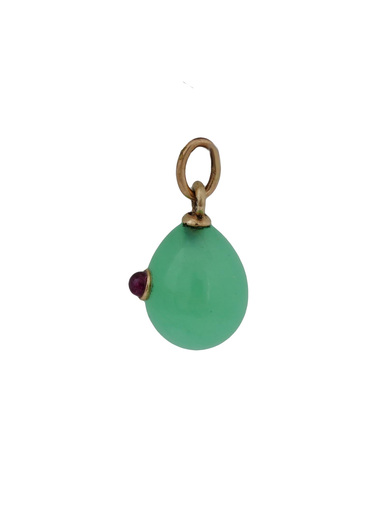 RUSSIAN 14K GOLD AND JADE WITH RUBY EGG PENDANT PIC-2