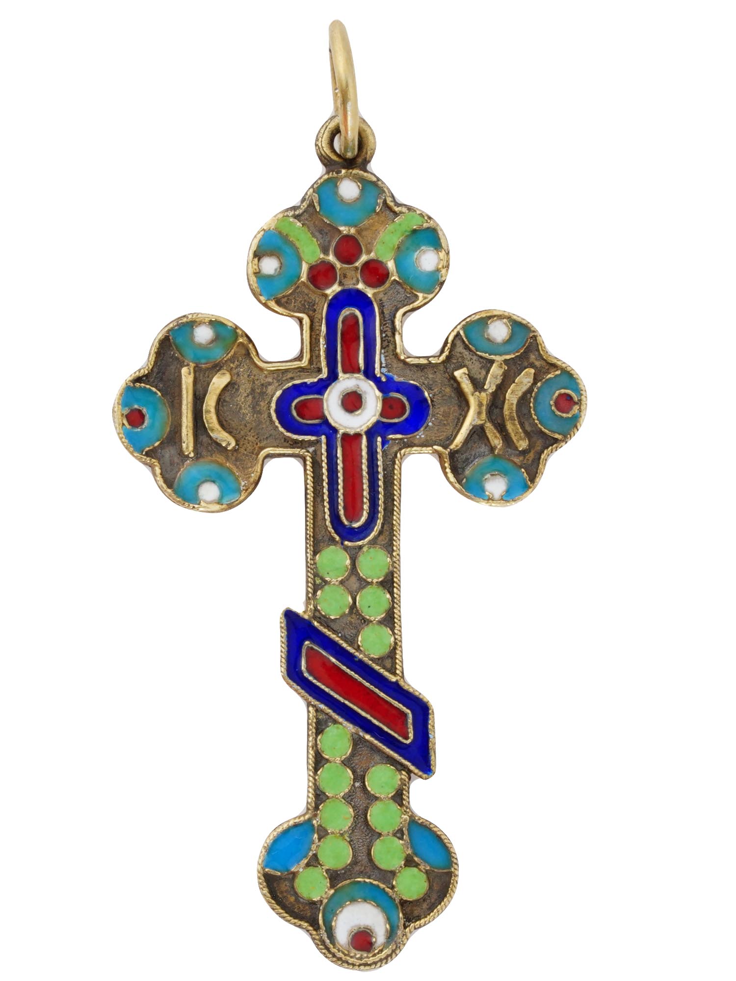 RUSSIAN GILT SILVER ENAMEL ORTHODOX CROSS PENDANT PIC-0