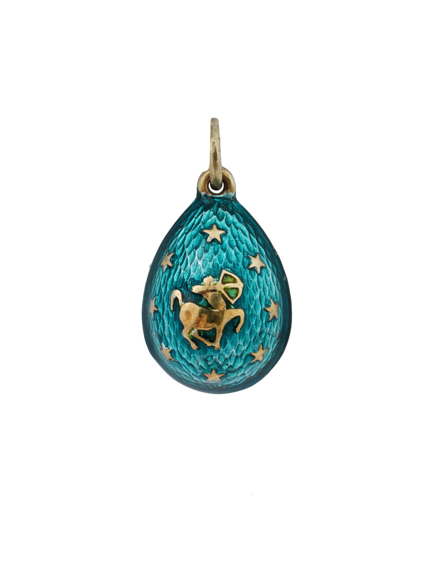 RUSSIAN GILT SILVER ENAMEL SAGITTARIUS EGG PENDANT PIC-0