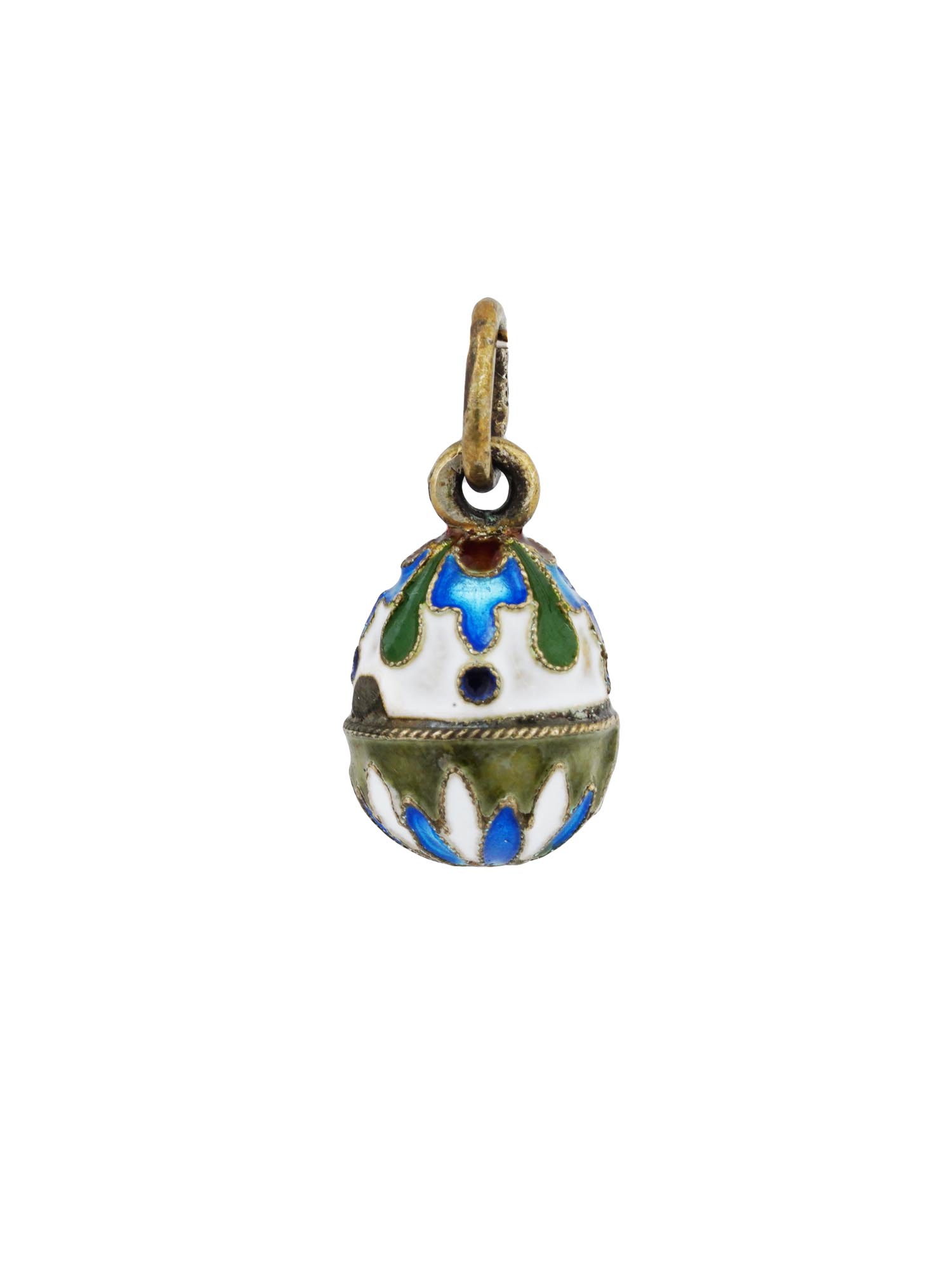 RUSSIAN 84 SILVER CLOISONNE ENAMEL EGG PENDANT PIC-0