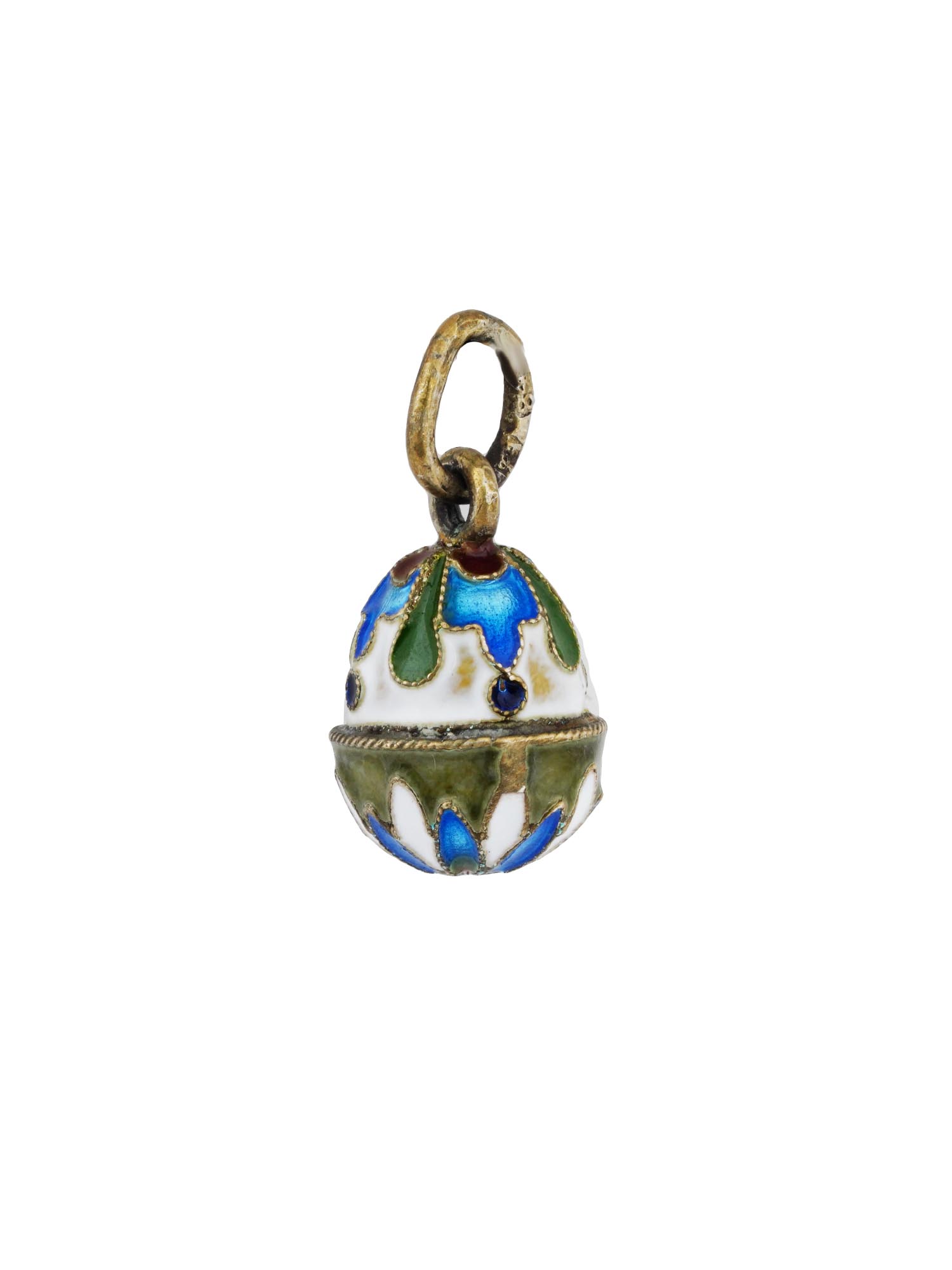 RUSSIAN 84 SILVER CLOISONNE ENAMEL EGG PENDANT PIC-1