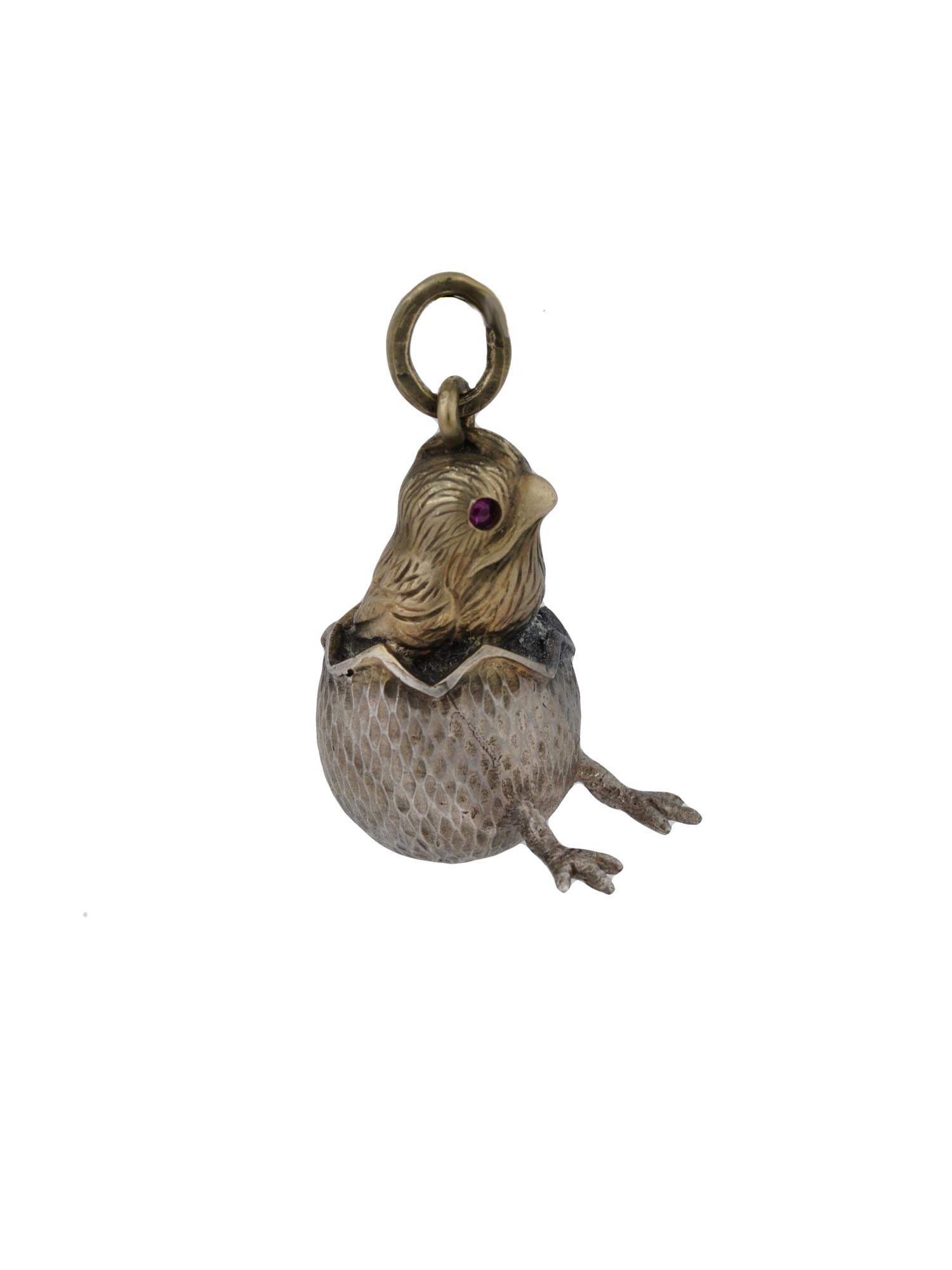 RUSSIAN GILT SILVER RUBY CHICK EGG PENDANT PIC-0