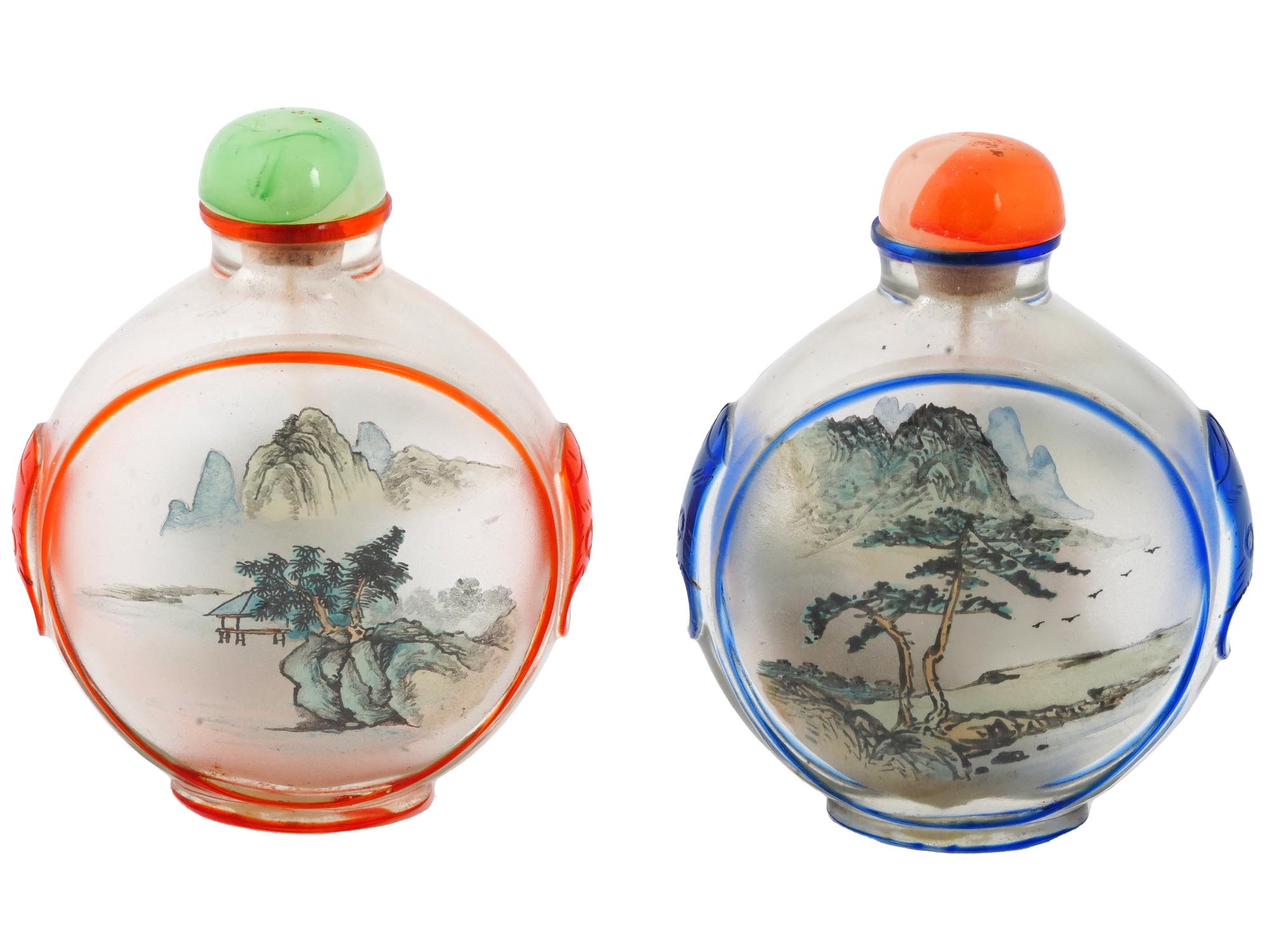 CHINESE HAND PAINTED GLASS SNUFF BOTTLES WITH STOPPERS PIC-0