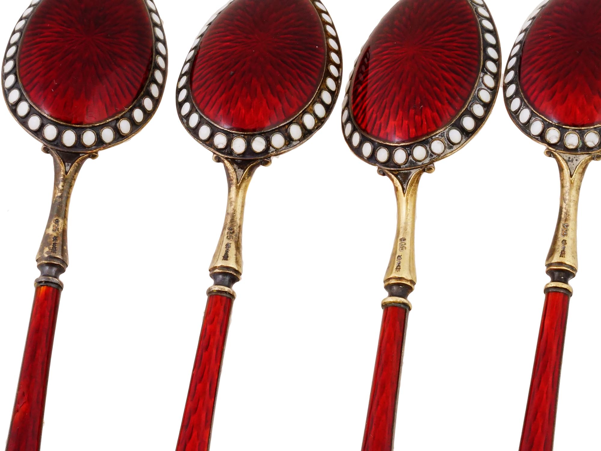 NORWEGIAN GILT SILVER GUILLOCHE ENAMEL TEA SPOONS PIC-3