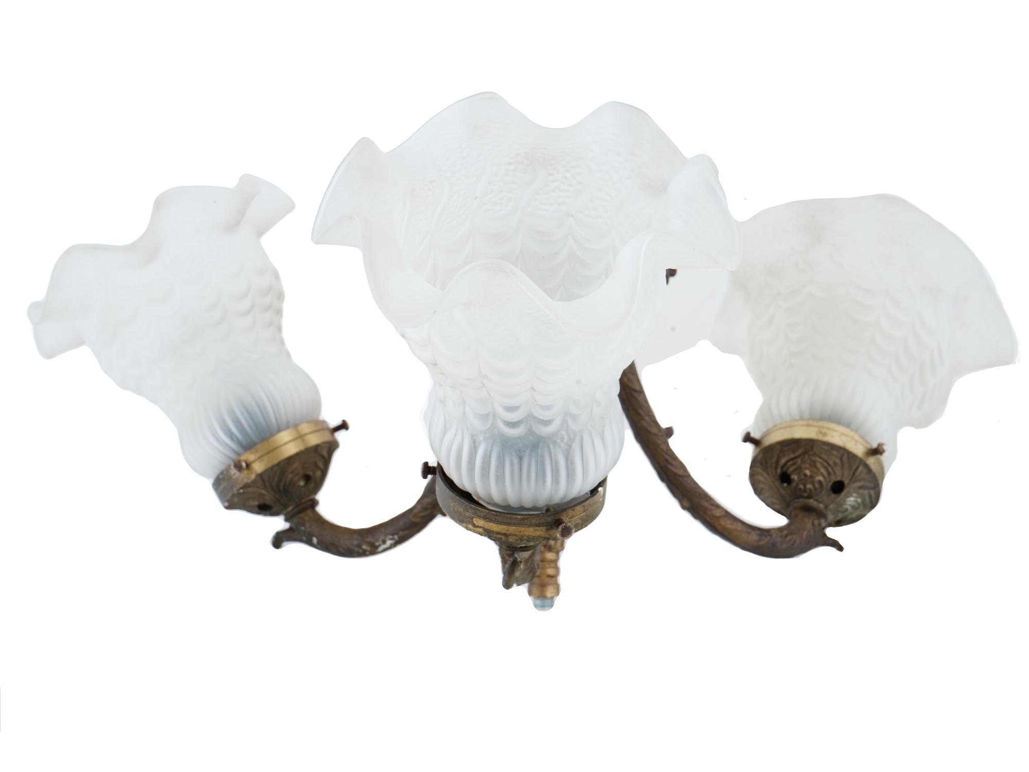 VINTAGE GILT BRASS AND FROSTED GLASS CEILING LIGHT PIC-1