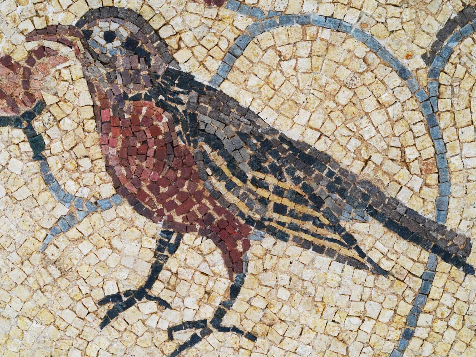 ANCIENT EARLY ROMAN MOSAIC BIRD WITH FLOWERS PIC-1