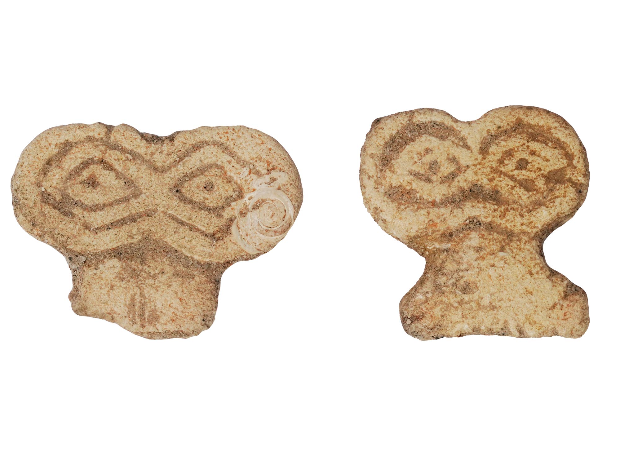 ANCIENT CARVED STONE FRAGMENTS OF EYE IDOLS PIC-1