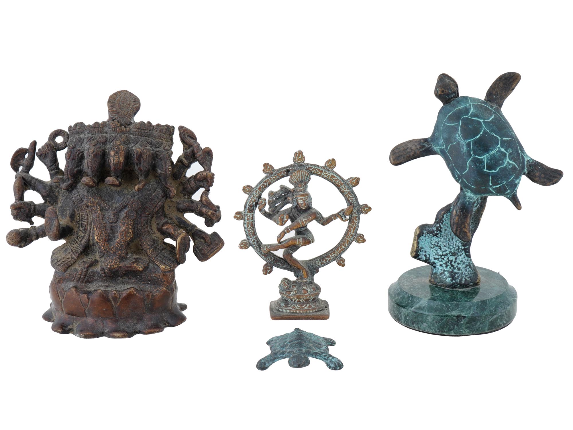 BRONZE GANESHA SHIVA AND SEA TURTLES FIGURES PIC-0