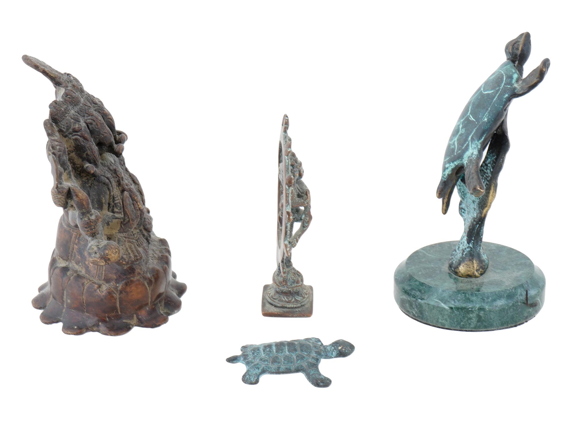 BRONZE GANESHA SHIVA AND SEA TURTLES FIGURES PIC-3