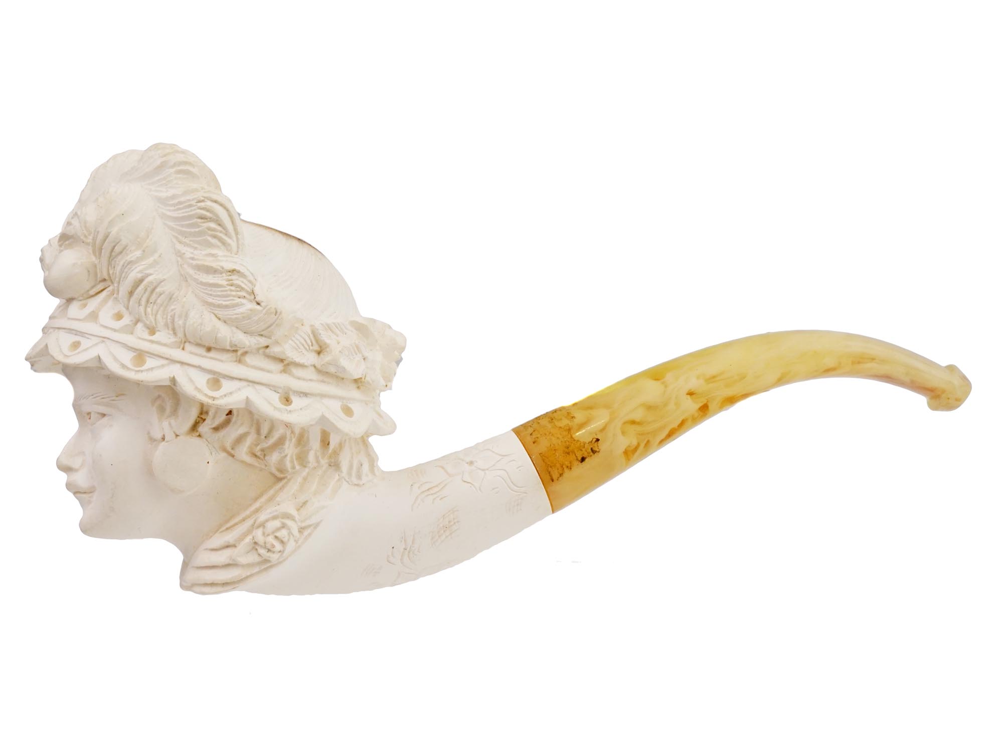 LARGE TURKISH HAND CARVED BLOCK MEERSCHAUM PIPE PIC-2