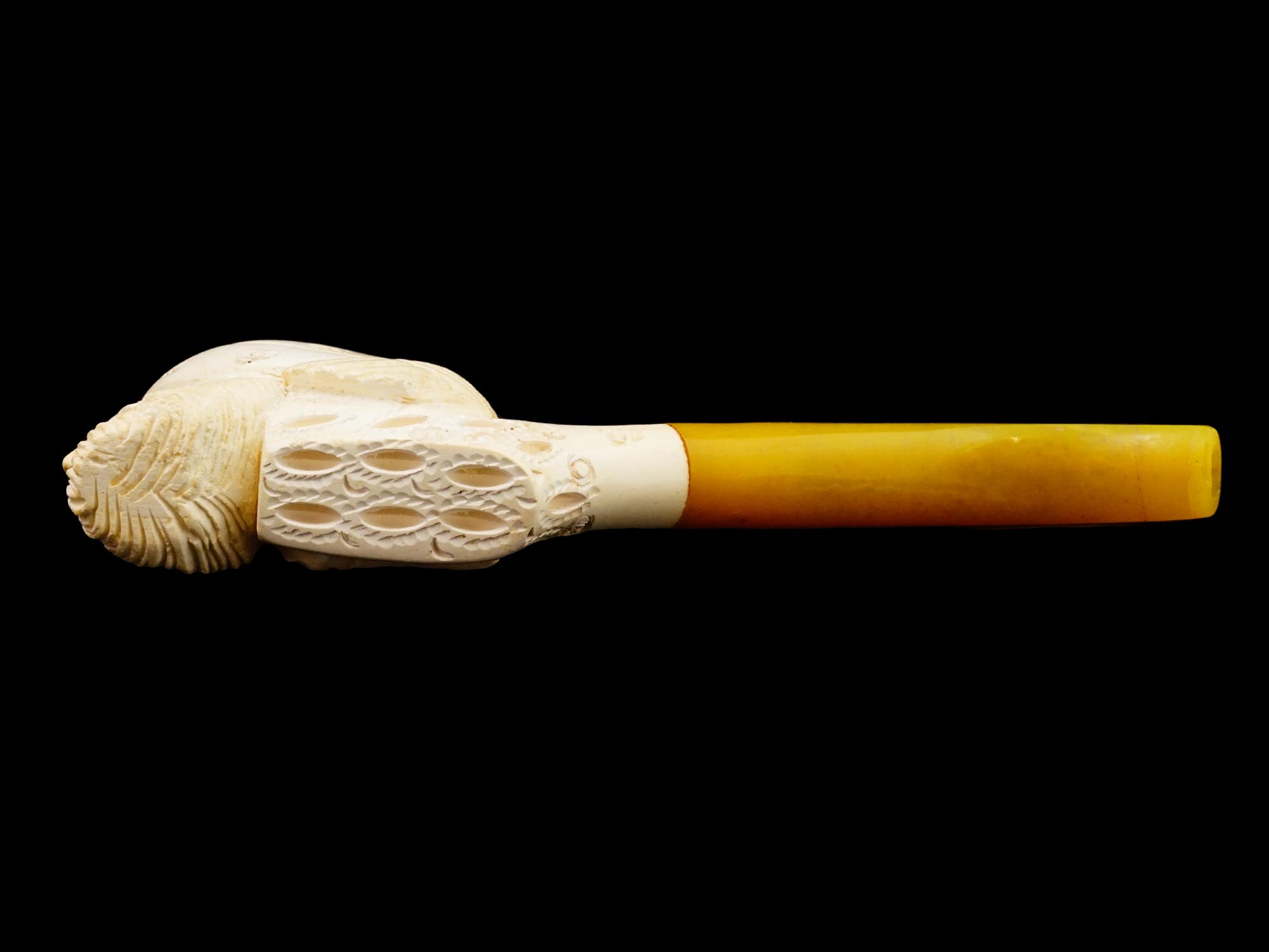 LARGE TURKISH HAND CARVED BLOCK MEERSCHAUM PIPE PIC-2