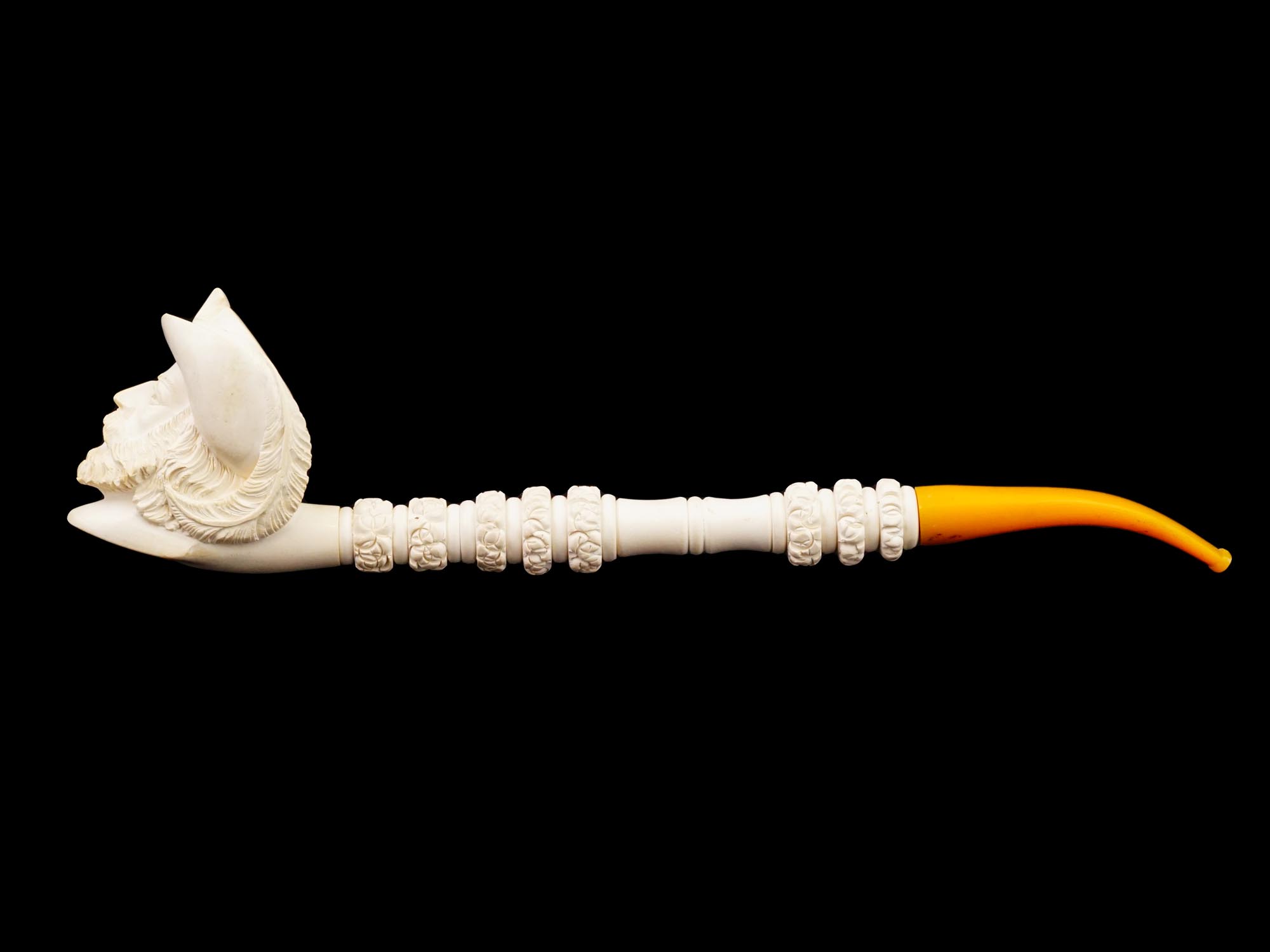 TURKISH ELONGATED CARVED MEERSCHAUM CHIBOUK PIPE PIC-1