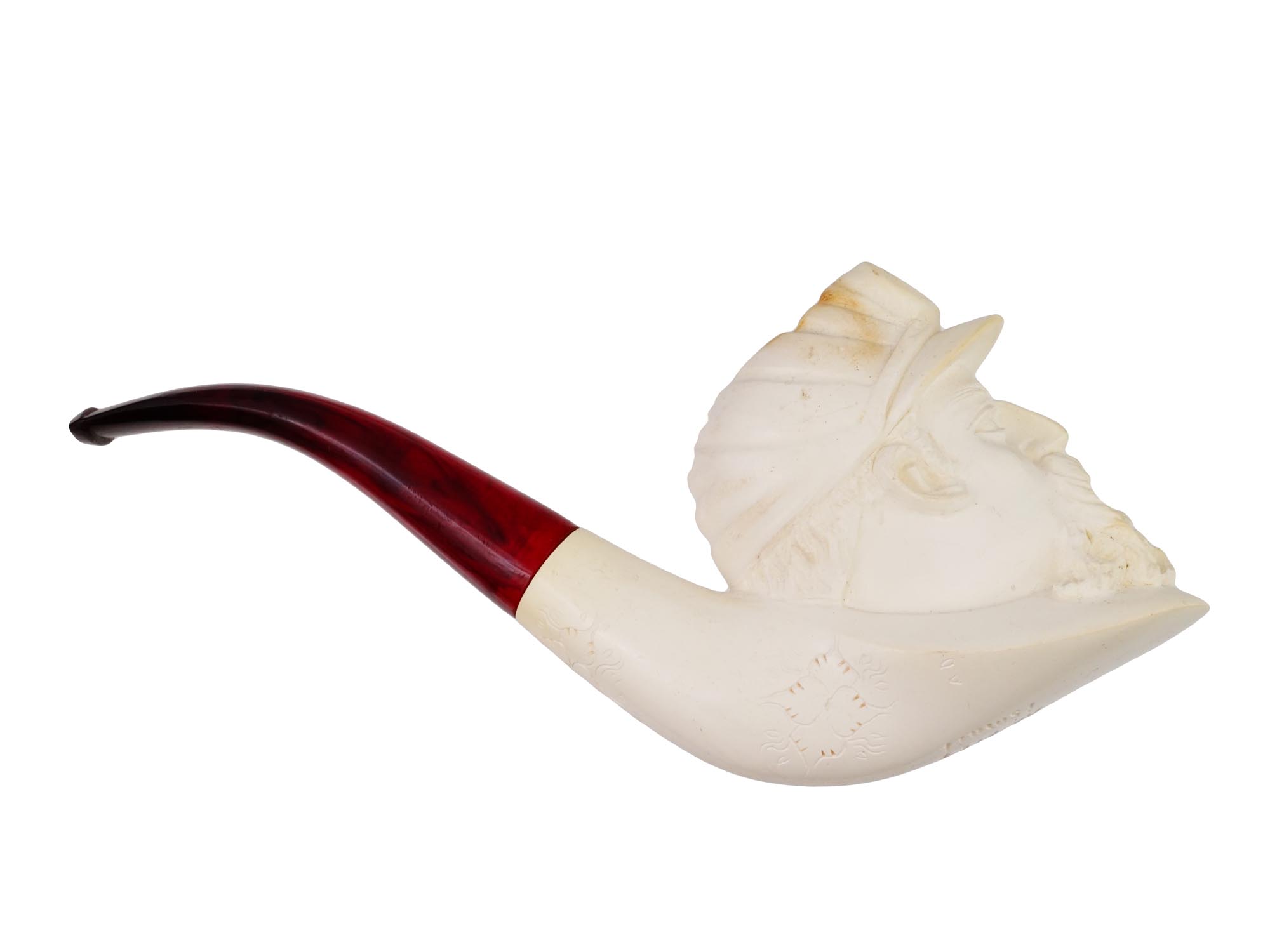 LARGE TURKISH HAND CARVED BLOCK MEERSCHAUM PIPE PIC-2