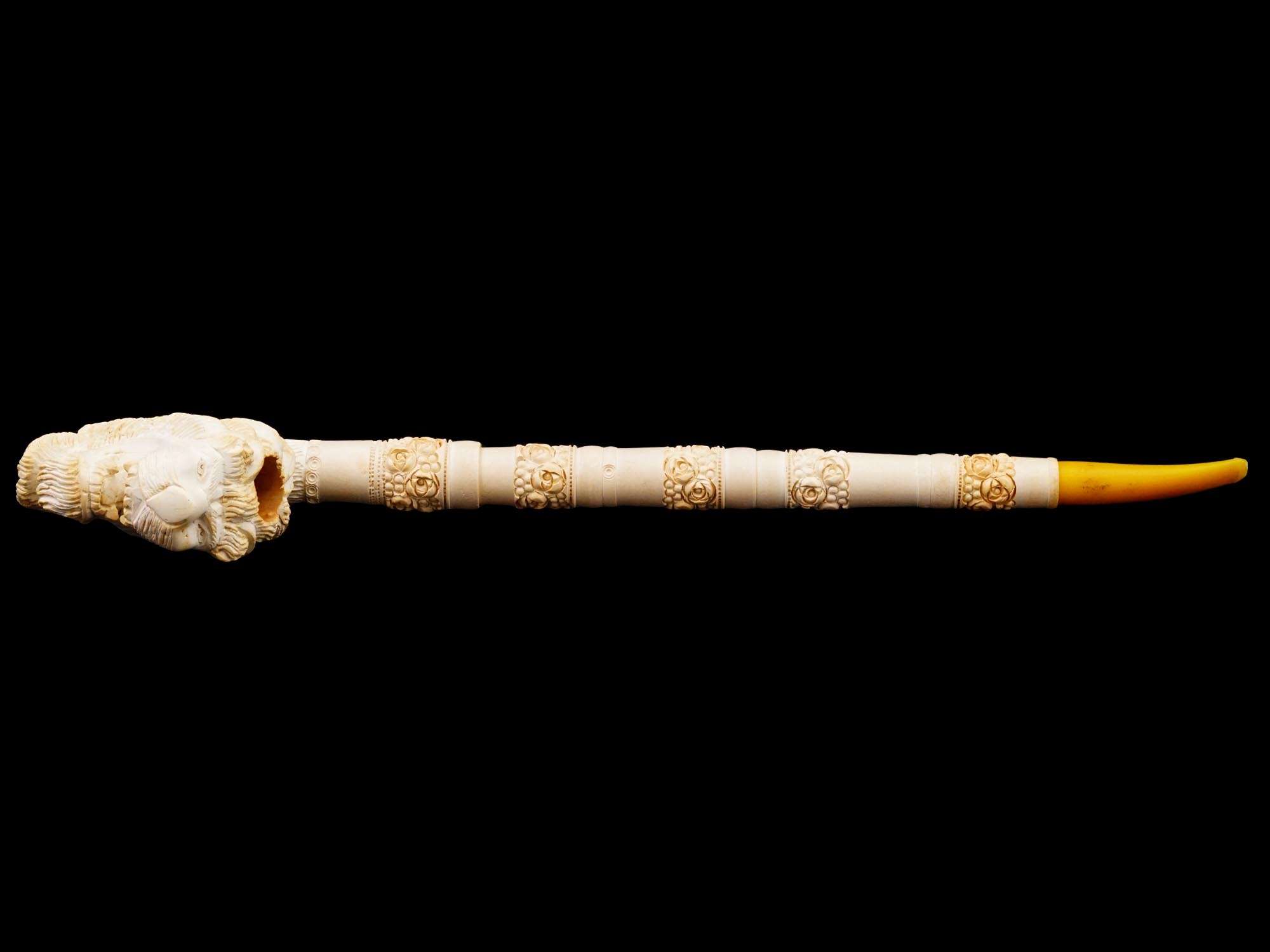 TURKISH ELONGATED CARVED MEERSCHAUM CHIBOUK PIPE PIC-3