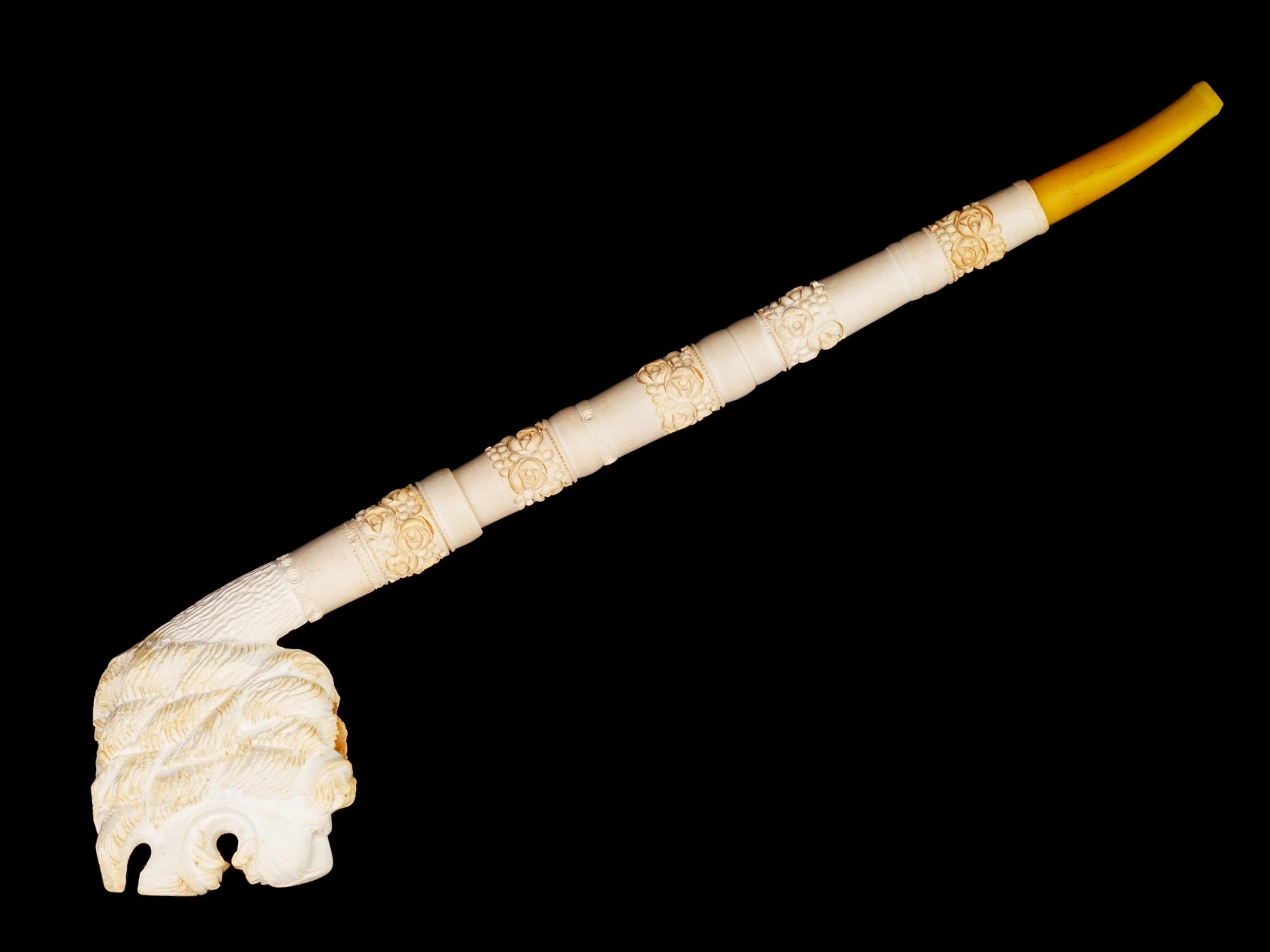 TURKISH ELONGATED CARVED MEERSCHAUM CHIBOUK PIPE PIC-2