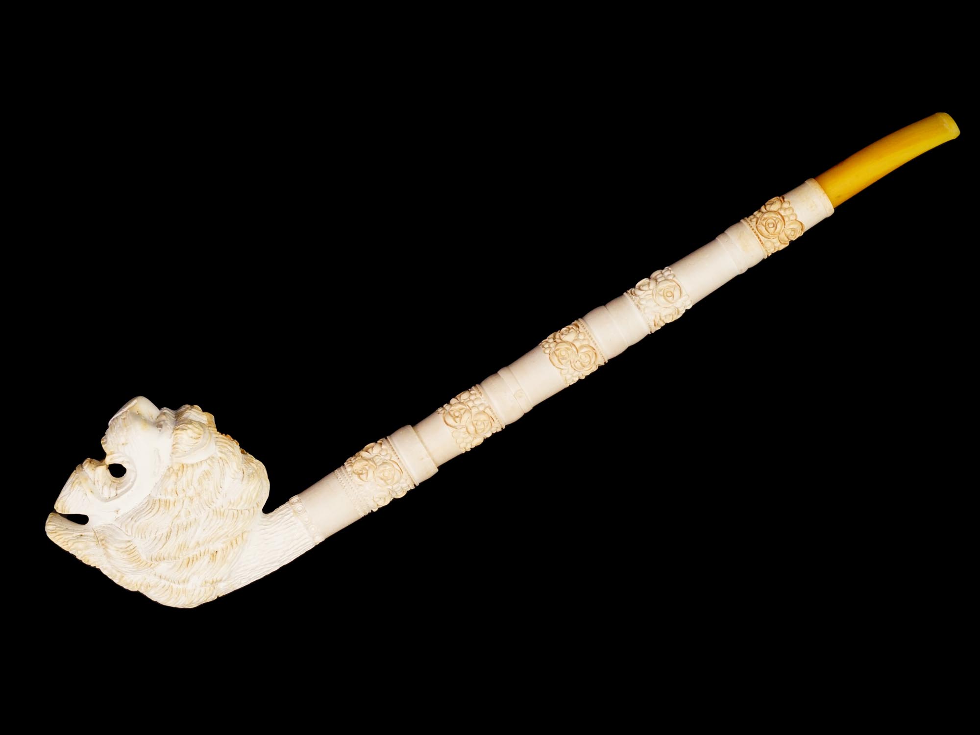 TURKISH ELONGATED CARVED MEERSCHAUM CHIBOUK PIPE PIC-1