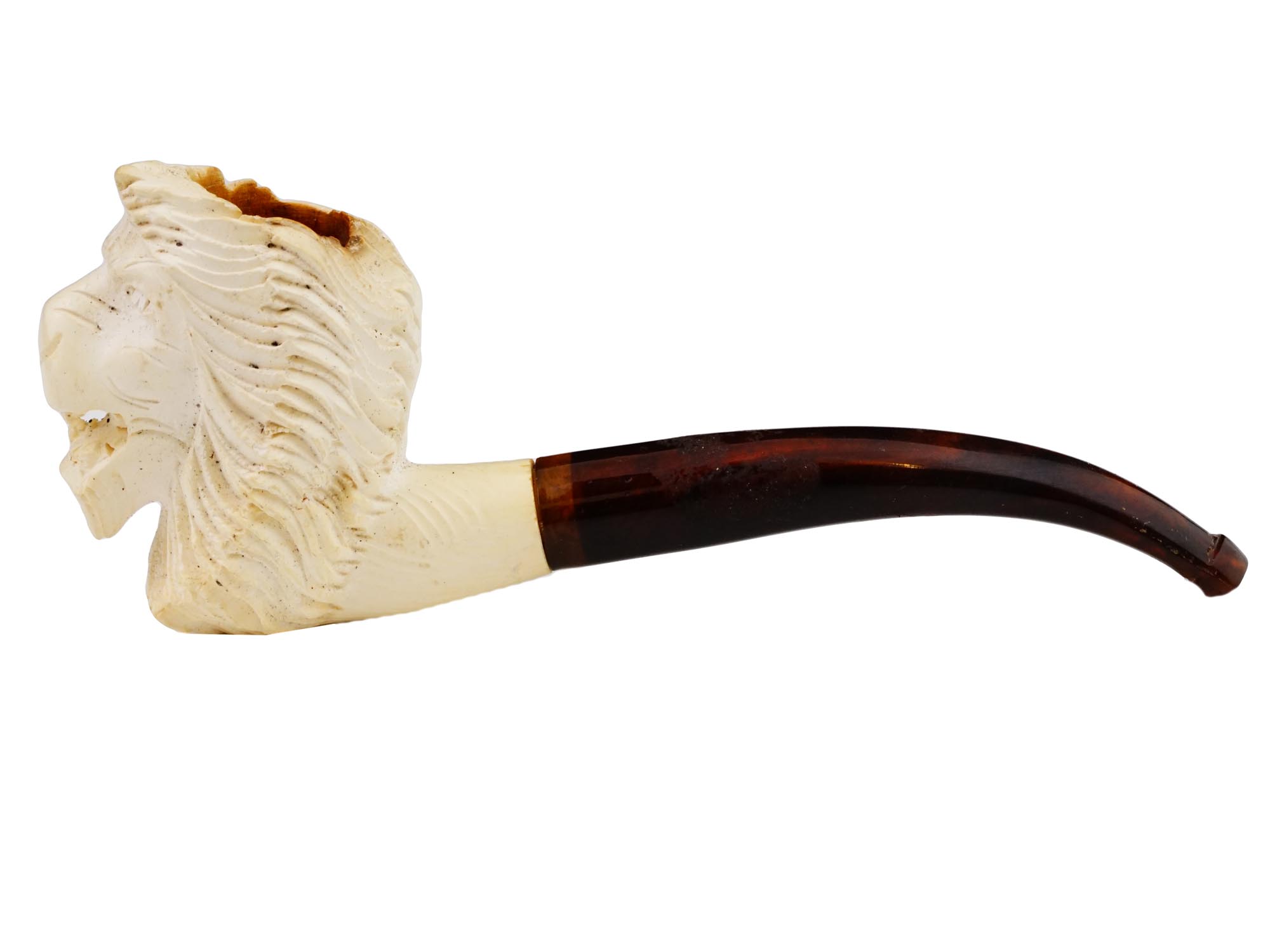 ANTIQUE CARVED MEERSCHAUM LION HEAD SCULPTED PIPE PIC-2