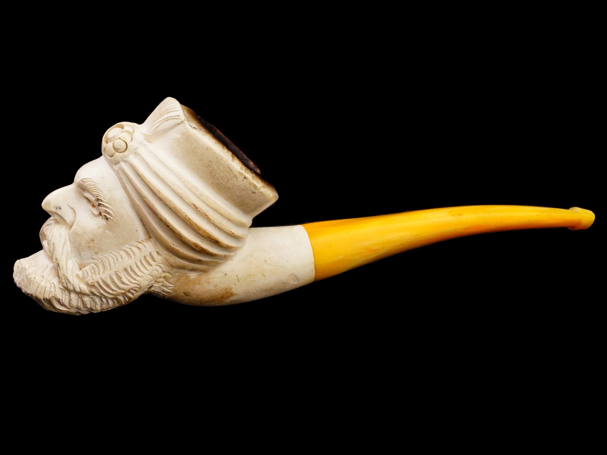 LARGE TURKISH HAND CARVED BLOCK MEERSCHAUM PIPE PIC-1