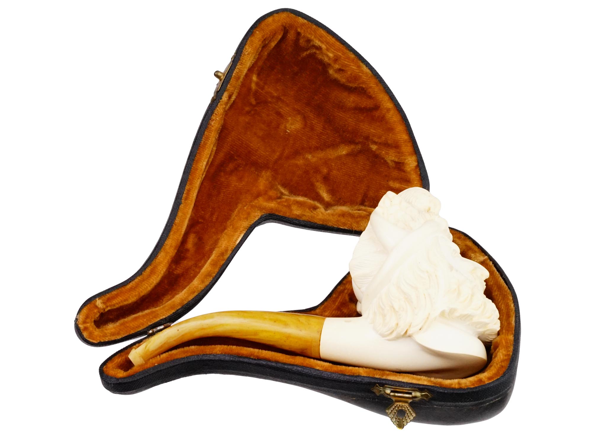 LARGE TURKISH CARVED BLOCK MEERSCHAUM PIPE W PIRATE PIC-1