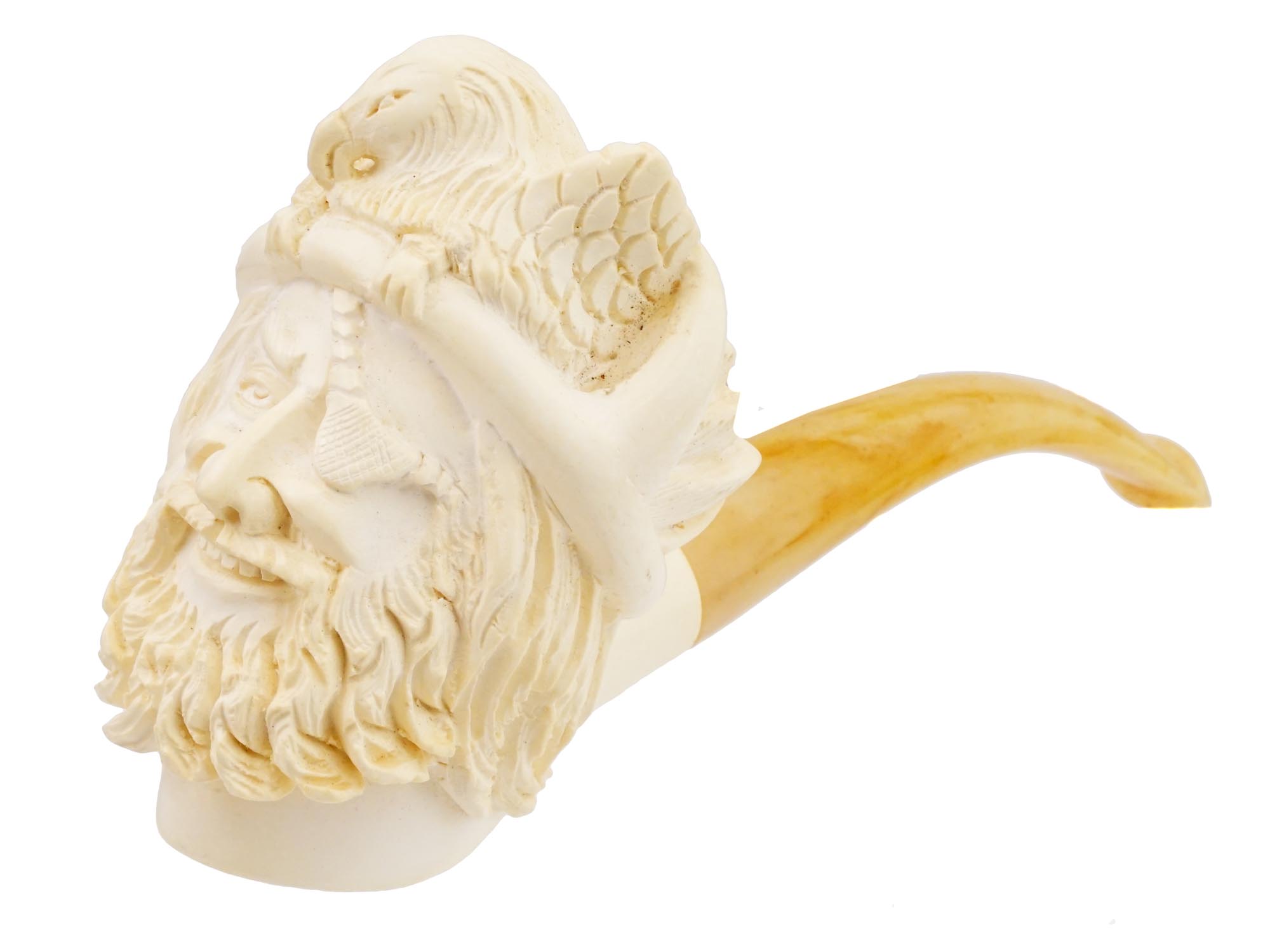 LARGE TURKISH CARVED BLOCK MEERSCHAUM PIPE W PIRATE PIC-0